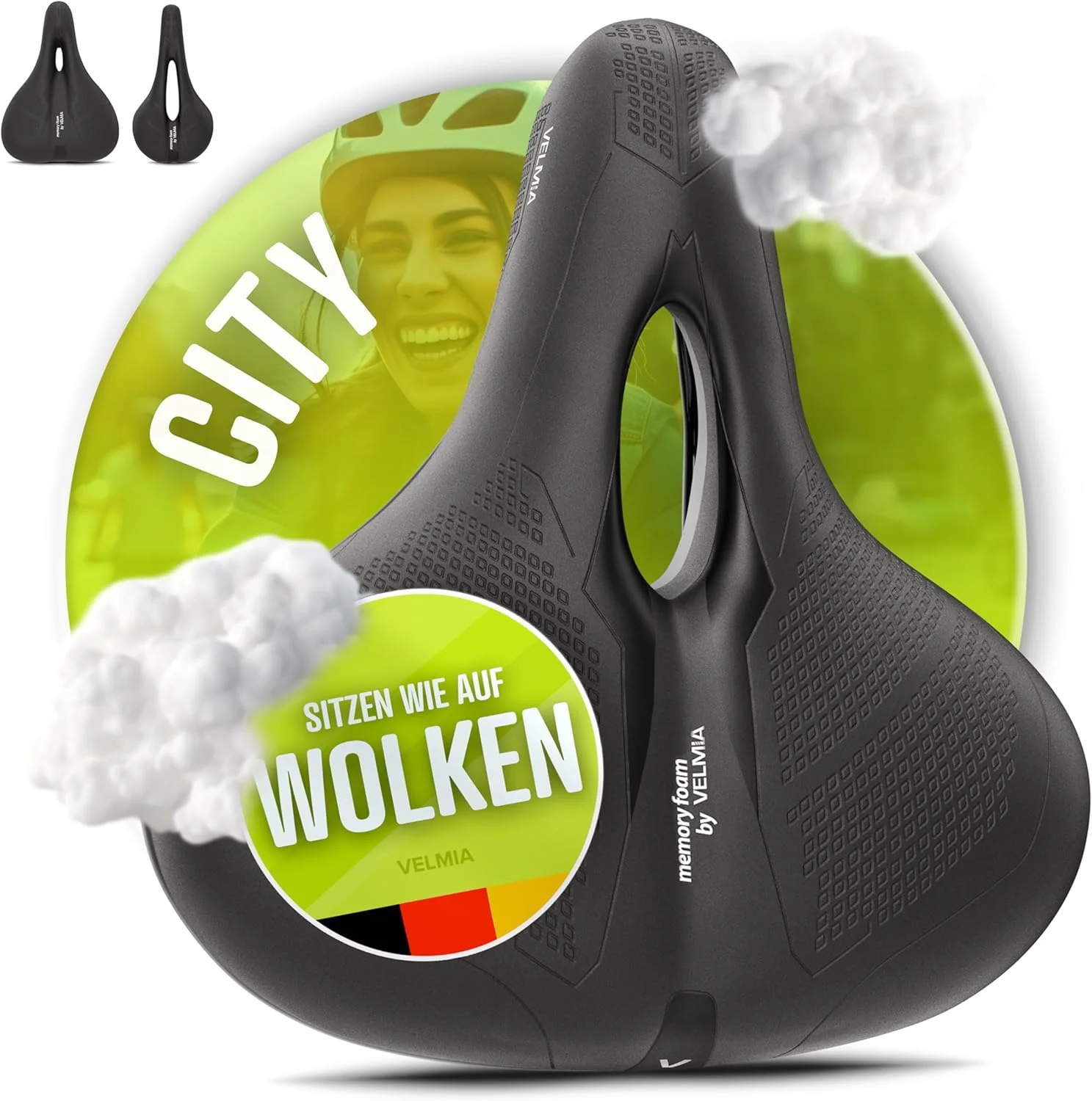Velmia Bicycle Saddle - Comfortable Saddle for Men and Women - 3 Zone Concept - Waterproof Bicycle Seat with Ergonomic Design Original Design