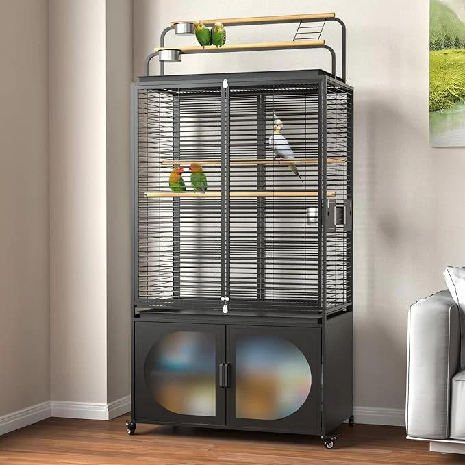 Functional GDLF 72-Inch Bird Cage with Play Top Parakeet Cage with Rolling Storage Recyclable