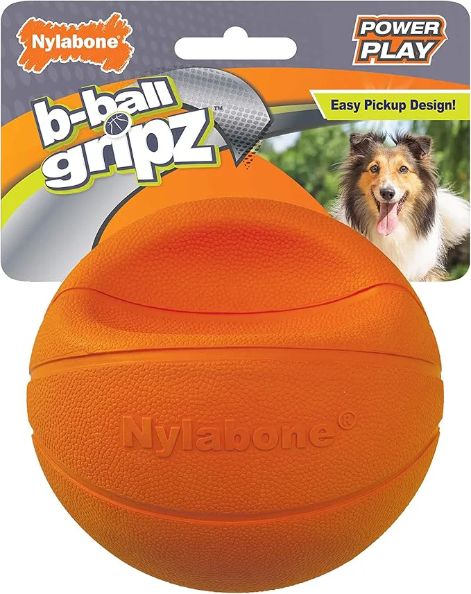 Enhanced Nylabone Power Play Gripz Felt Basketball Rubber Fetch Toy Squeaky Ball Green