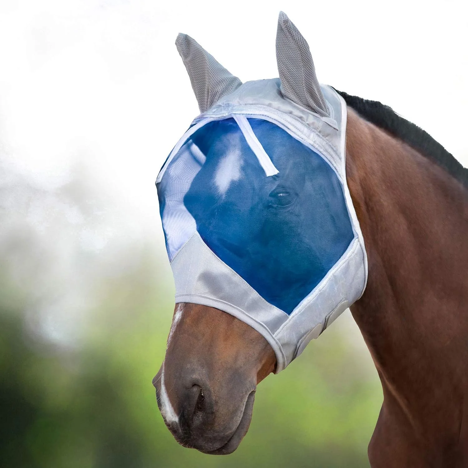 Carefully Designed Harrison Howard CareMaster Horse Fly Mask Half Face with Ears Silver Blue Retro Small Pony Classic