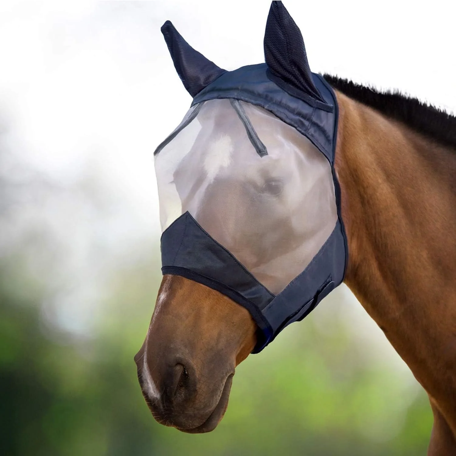 Effective Harrison Howard CareMaster Horse Fly Mask Half Face with Ears Black Silver Retro XL Extra Full Size Lightweight