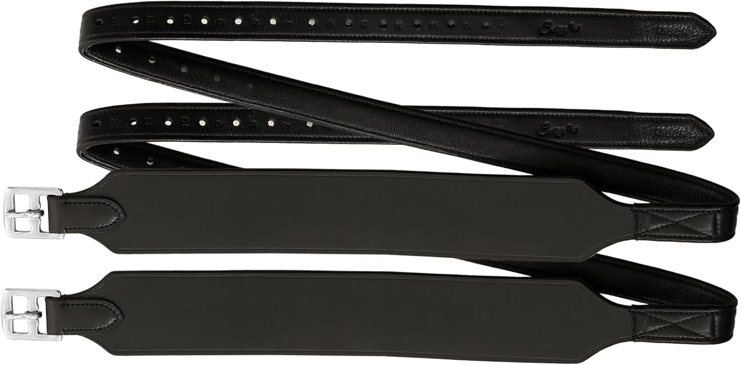 Detailed Exion Wide Stability Stirrup Leathers for English Saddles Premium Cowhide Leather Enhanced Leg Stability Comfort Sizes 48 to 62 Next-Generation