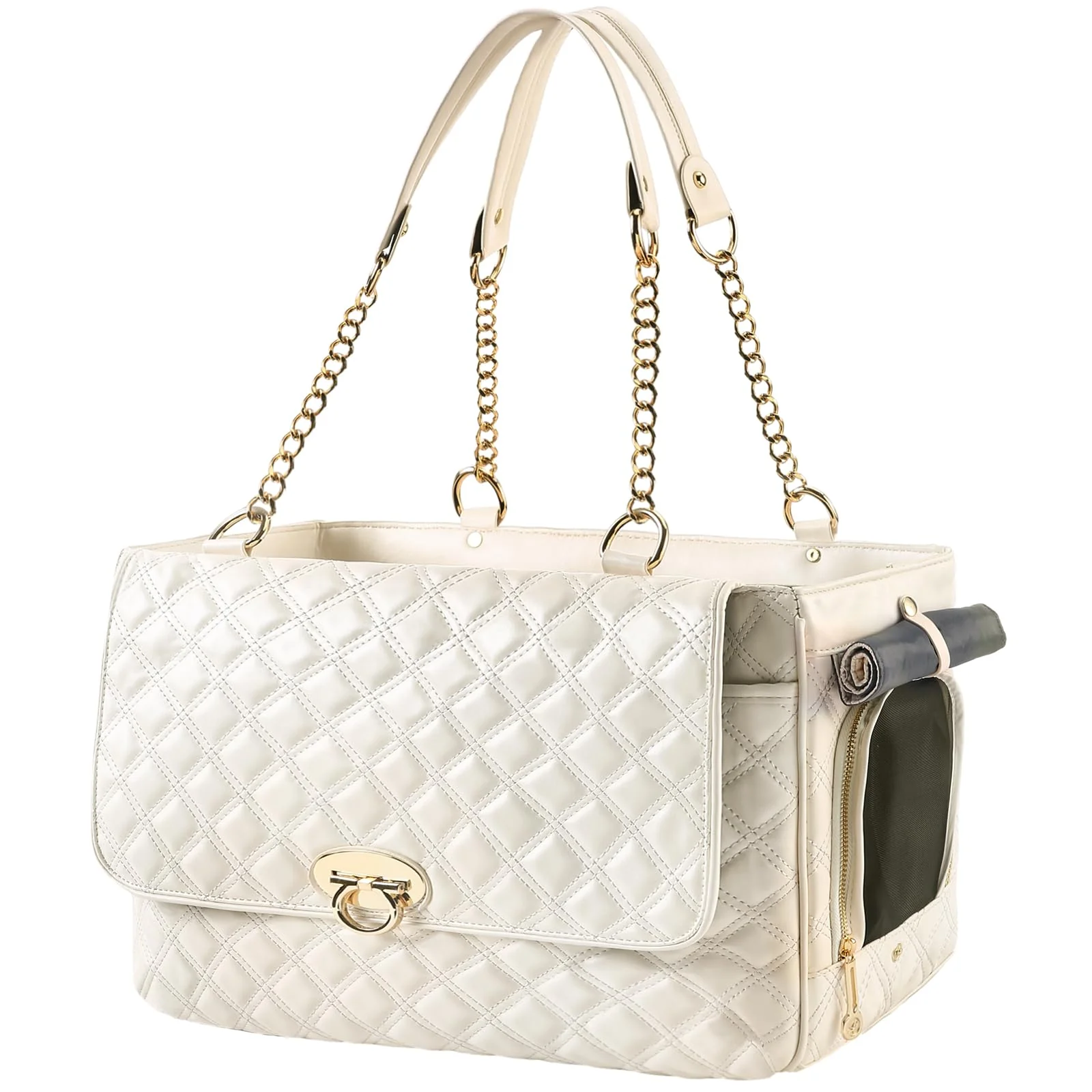 Elegant NewEle Fashion Dog Purse for Small Dogs – Airline- PU Leather Carrier with 2 Large Pockets White Small Responsible