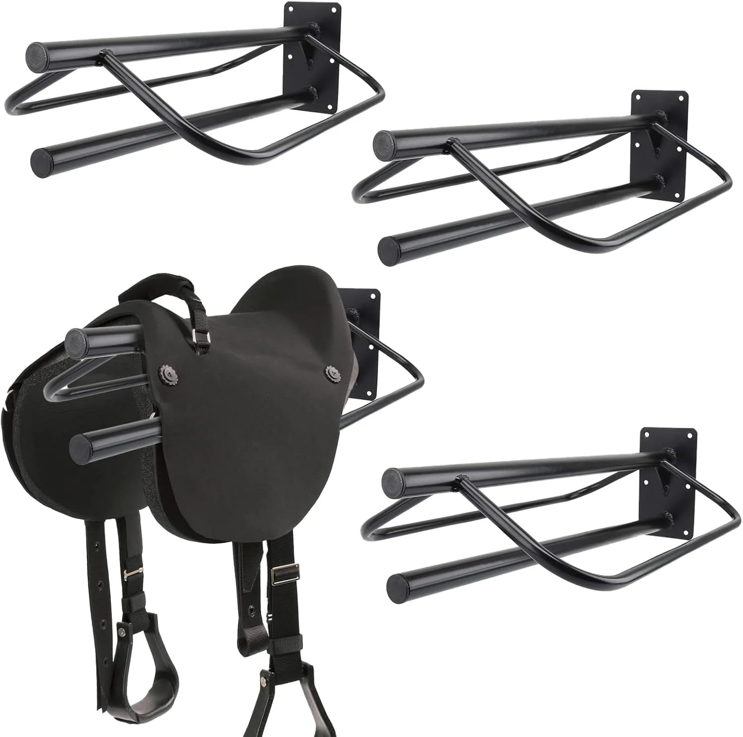 Exclusive 4 Pack Saddle Rack with Pad Bar Heavy Duty Wall Mounted Saddle Stand Saddle Pad Rack for English Western Saddles Horses Blanket Black Refined