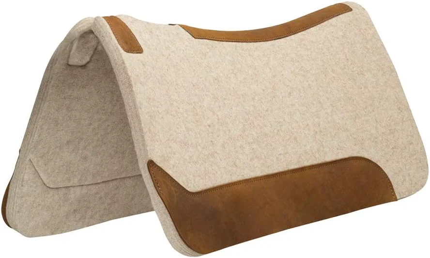 Stylish Weaver Equine 33 x 32 Contoured Wool Blend Felt Horse Saddle Pad Shock Absorbing Western Saddle Pad for Protection Durable Equine Supplies ‎Tan Original Design