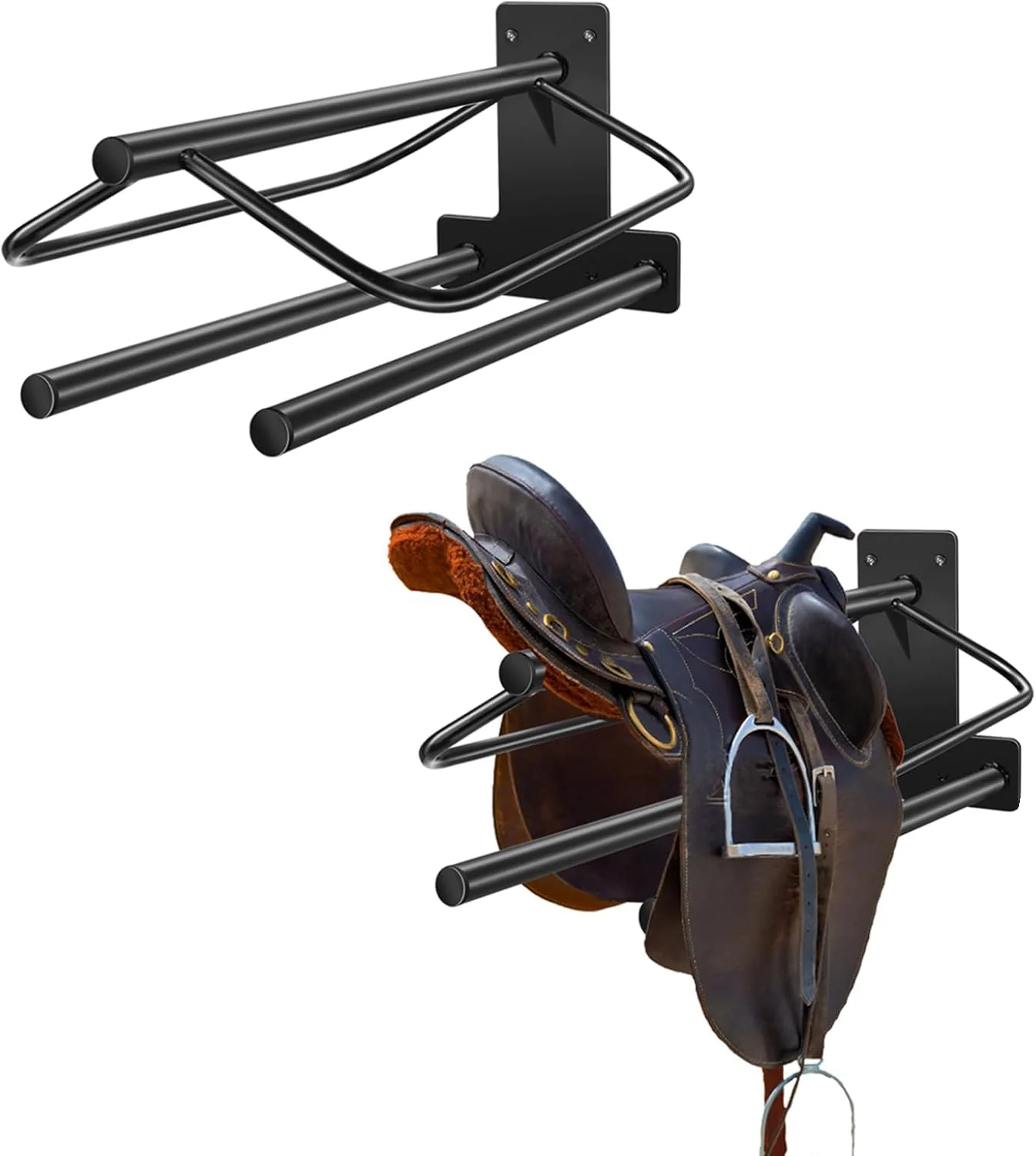 User-Friendly 2Pcs Saddle Rack with Double Pad Bar Heavy Duty Wall Mounted Saddle Rack Stand Saddle Pad Rack for English and Western Saddles 23.8x12.6x7.5 Inches Contemporary