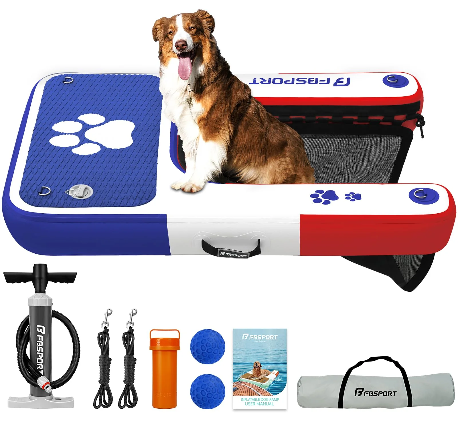 Organic FBSPORT Inflatable Dog Ramp Non-Slip EVA Floating Ladder for Pool Boat Dock Up to 220 lbs Easy-to-Use