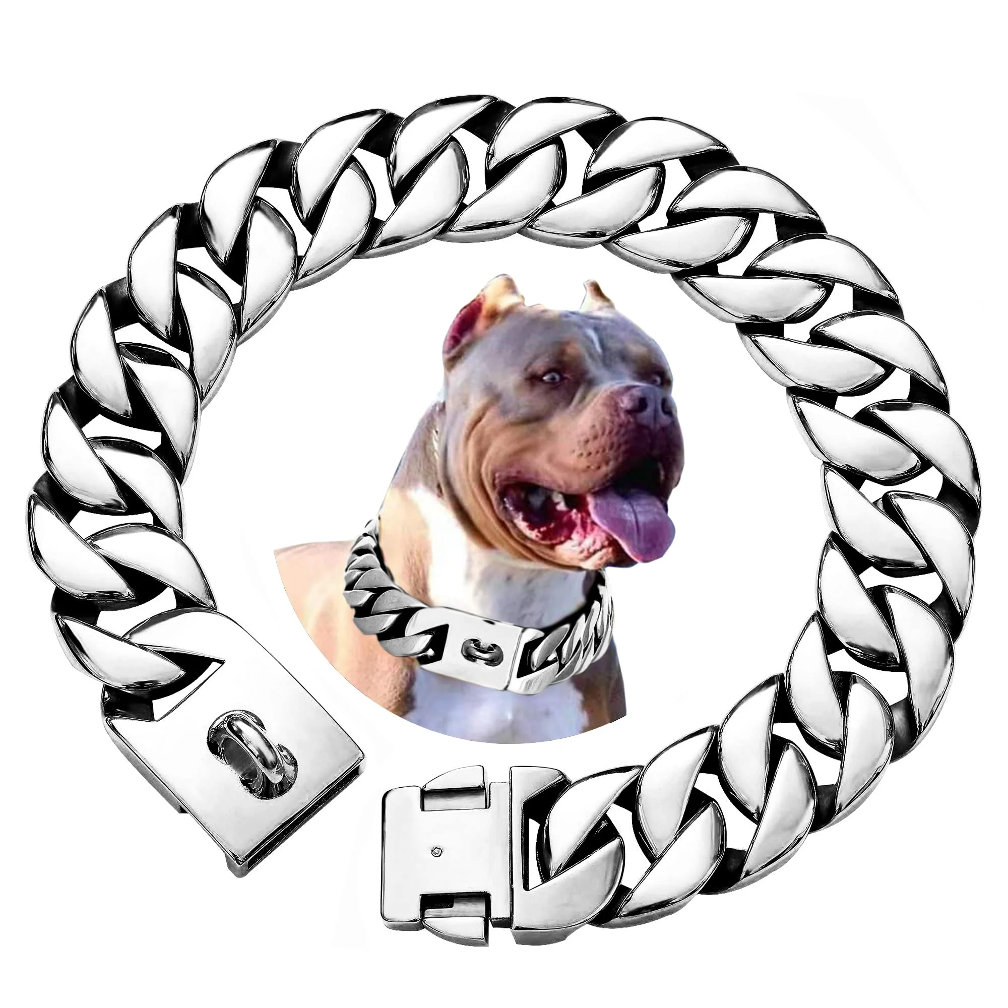 Easy-to-Use txprodogchains Big Dog Chain Collar with Buckle — 32mm Heavy-Duty Stainless Steel Cuban Link for Large Dogs Detailed