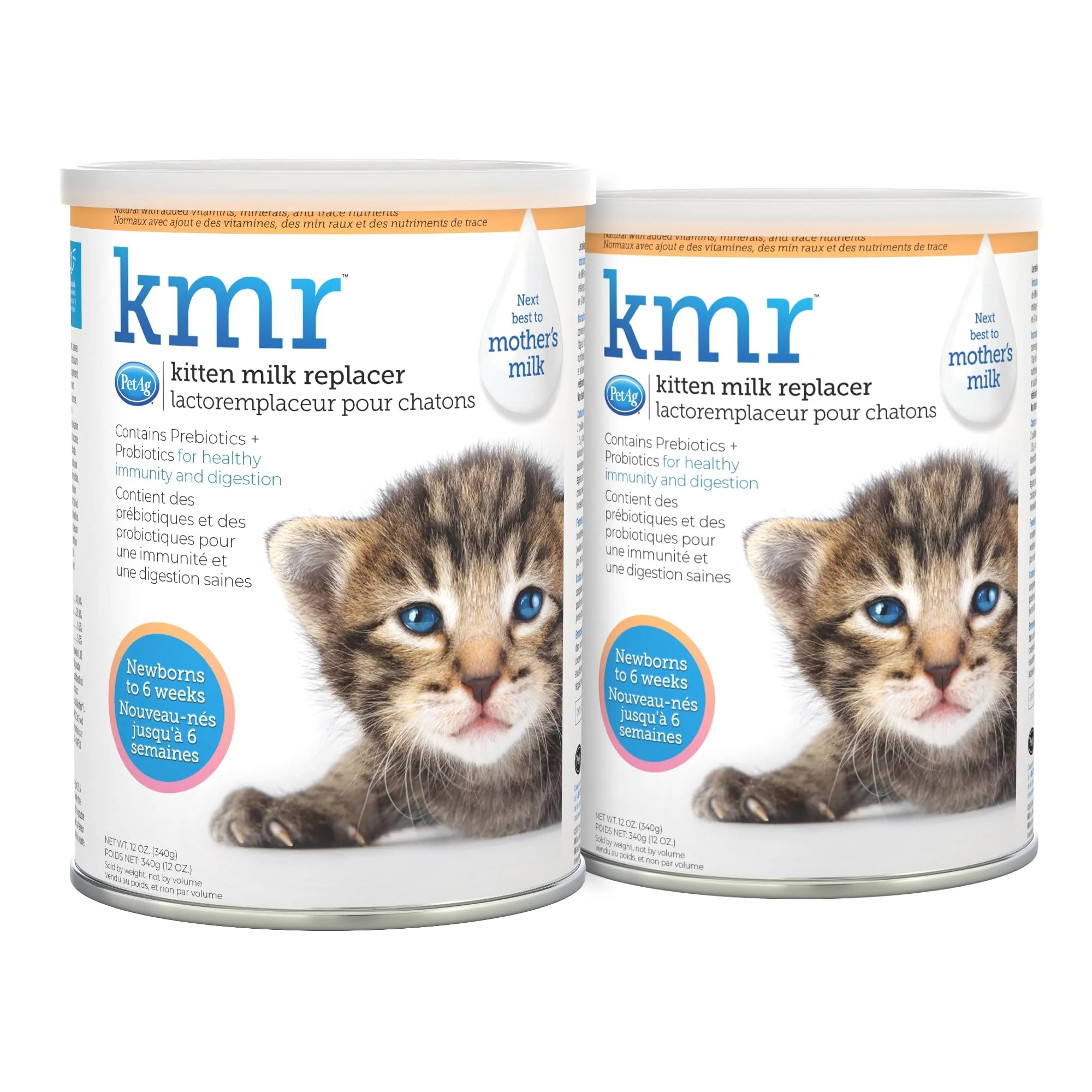 Optimized PetAg KMR Kitten Milk Replacer Powder – 12 oz 2-pack with Prebiotics Probiotics Vitamins Sustainable