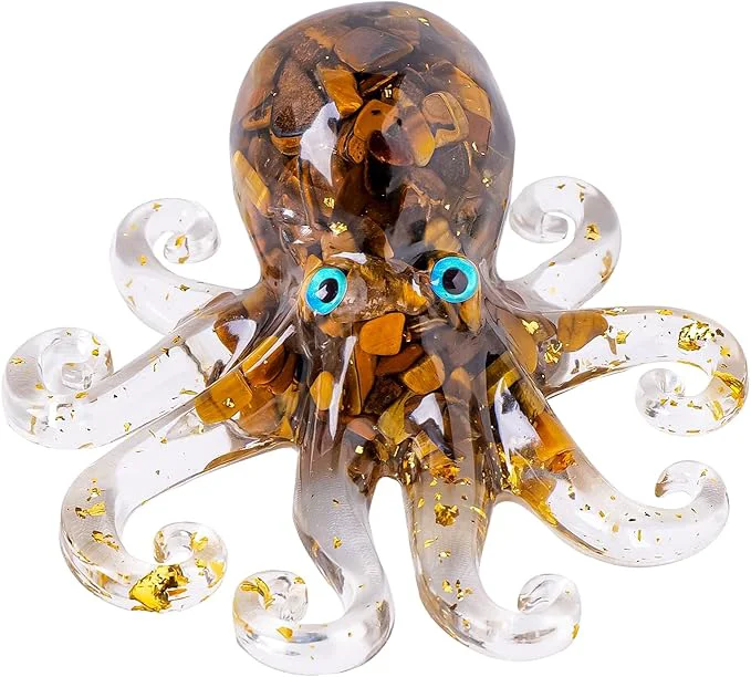 High-Grade Natural Crystal Tiger's Eye Gravel Octopus Resin Marine Animals Fish Tank Original Design