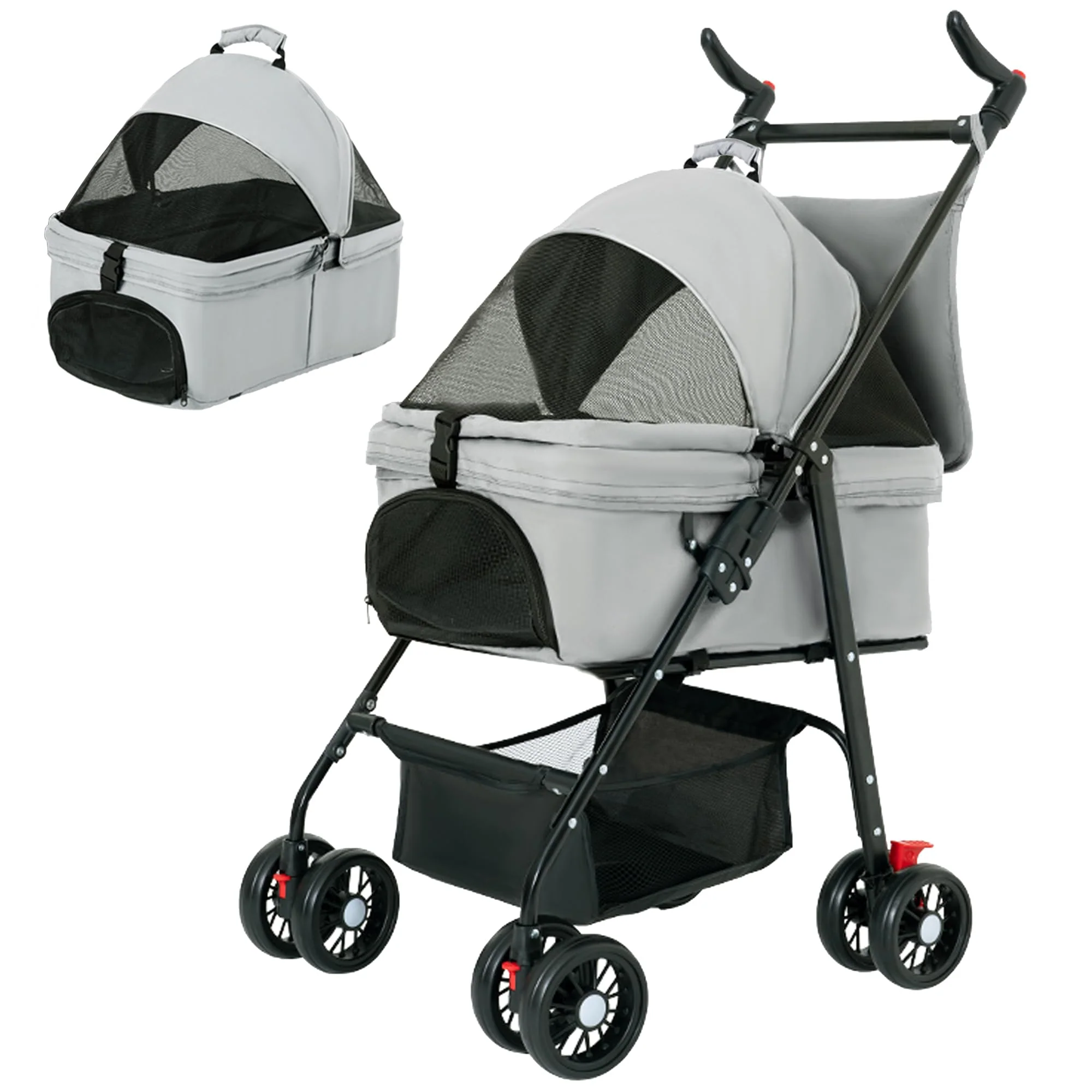 Comfortable Tokenkuko 3-in-1 Pet Stroller – Folding Dog Stroller with Carrier Storage Sophisticated