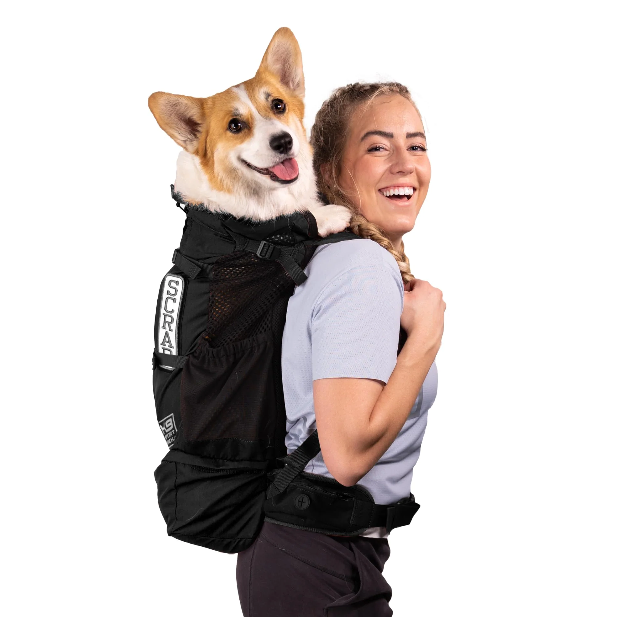 Crafted K9 Sport Sack Knavigate Medium Midnight Black Adjustable Backpack Carrier for 17–19 Back Dogs Internal Frame Padded Hip Belt Clean