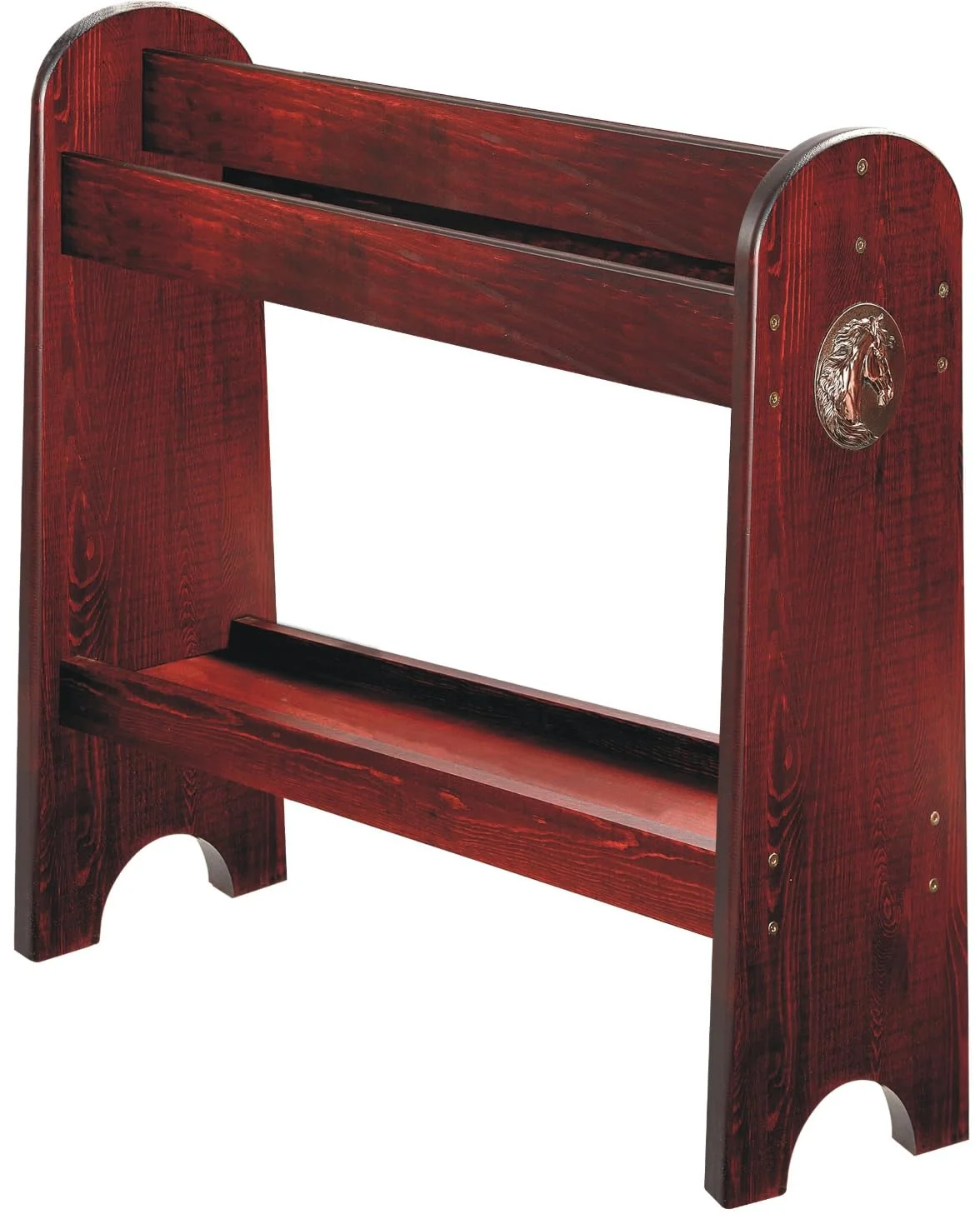 Crafted HOTCAN Pine Wood Saddle Rack – Western Saddle Stand with Extra Shelf Red Mahogany Finish 30-in Tall Luxury