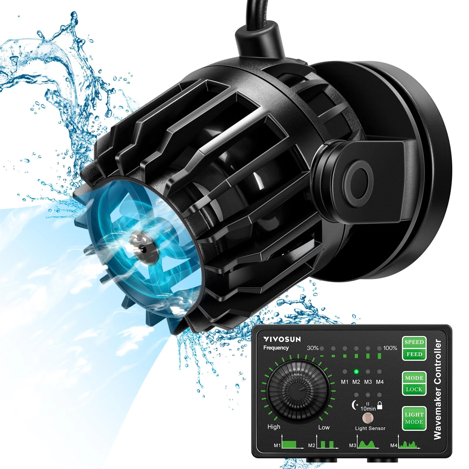Minimalist VIVOSUN Aquarium Wave Maker 3432GPH Adjustable Submersible Powerhead with Controller Magnetic Base 60-300 Gal Practical