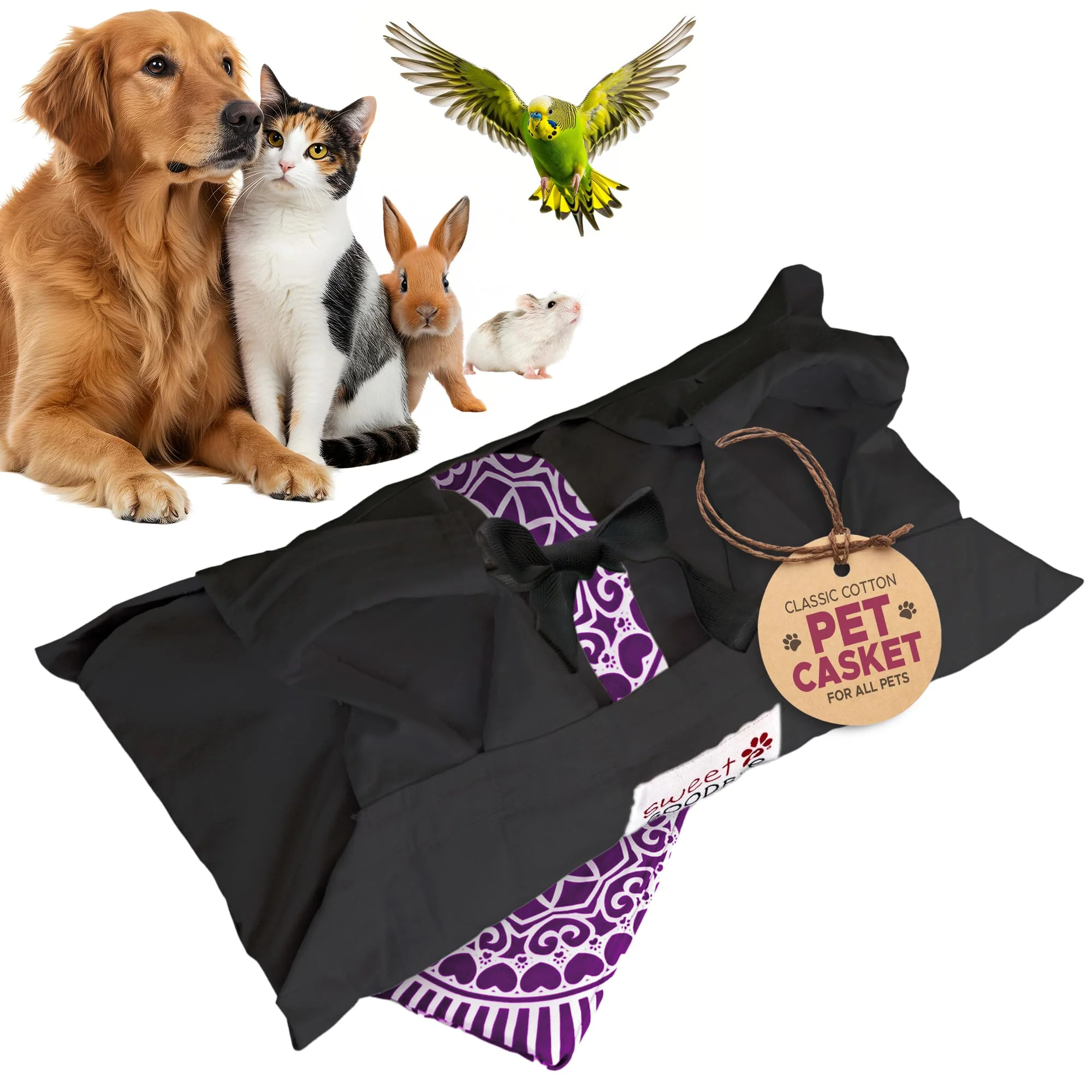 Genuine Sweet Goodbye Cocoon® Eco-Friendly Pet Burial Cremation Kit – Classic Cotton XXS Black Magenta Trendy
