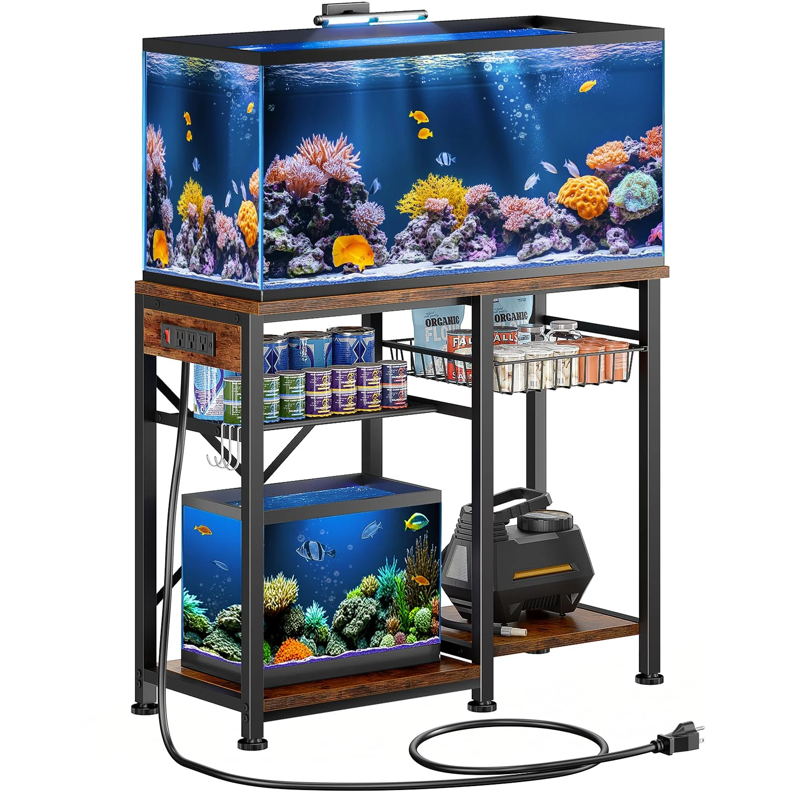 Trusted Kalrin 20-29 Gallon Aquarium Stand with 6ft Power Strip – Vintage Brown 400 lb Capacity Soft