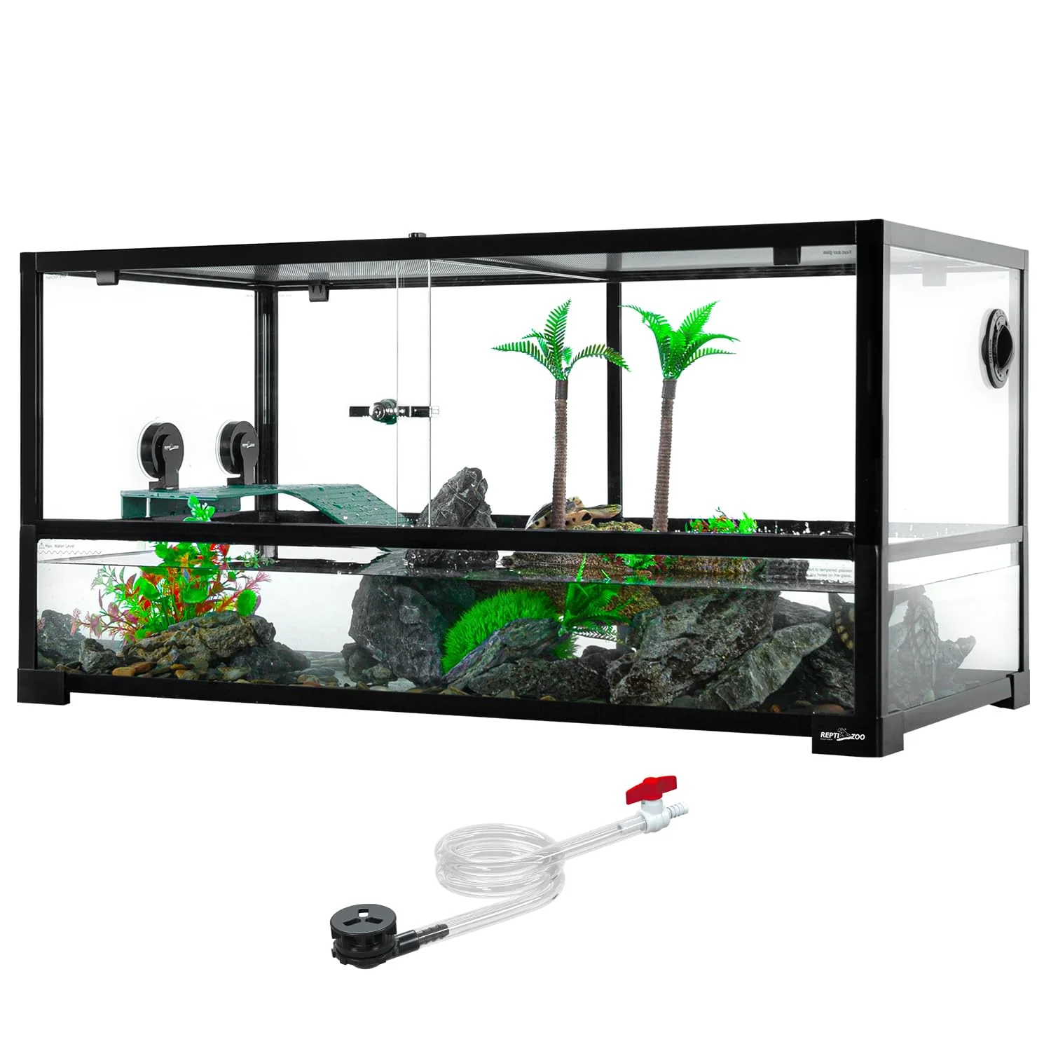 Original Design REPTI ZOO 50 Gallon Turtle Tank Aquarium — 36 x 18 x 18 Water-Land Habitat with Drainage Clean