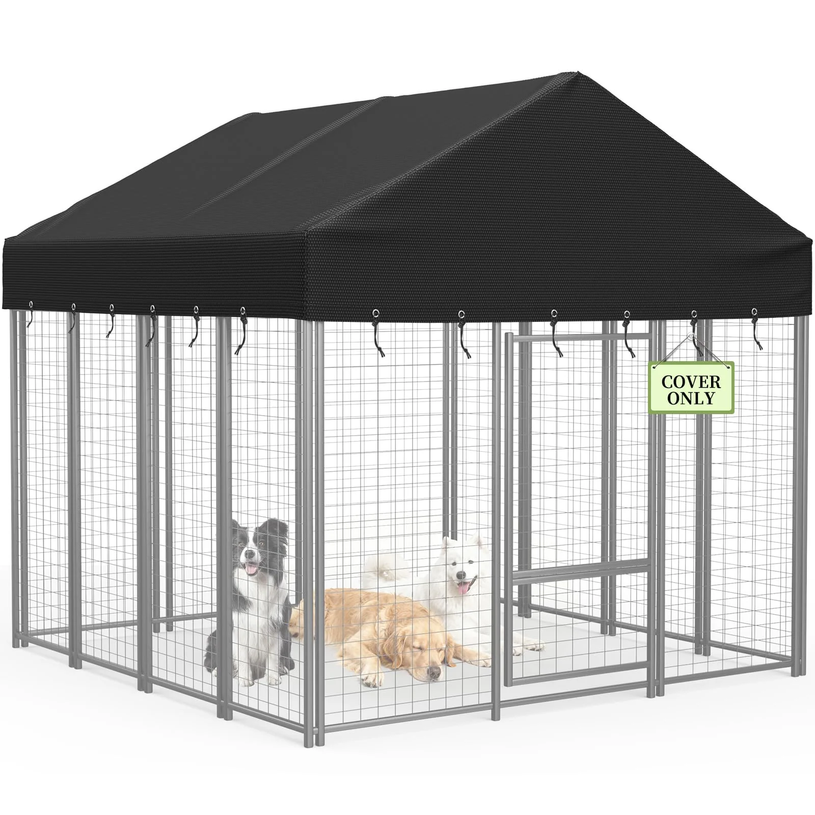 Detailed COSHNIBI Outdoor Dog Kennel Roof Cover Heavy-Duty Waterproof UV-Resistant 10' x 10' Kennel - Cover Only Durable