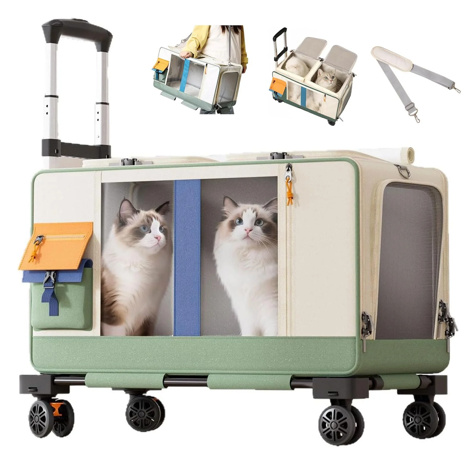 Expertly Made D LIAN DONG Large Cat Carrier with Wheels – Double Rolling Pet Carrier High-Grade