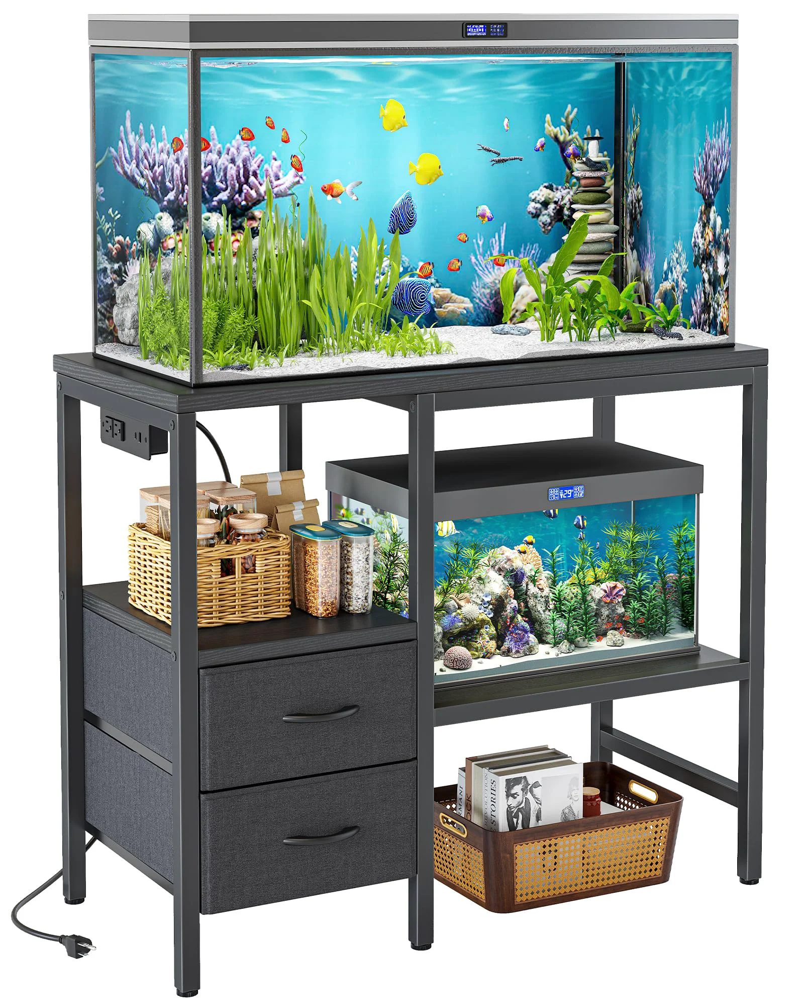 Fine TIQLAB 20-29 Gallon Multi-Tier Aquarium Stand with Storage Outlet — Black Stylish