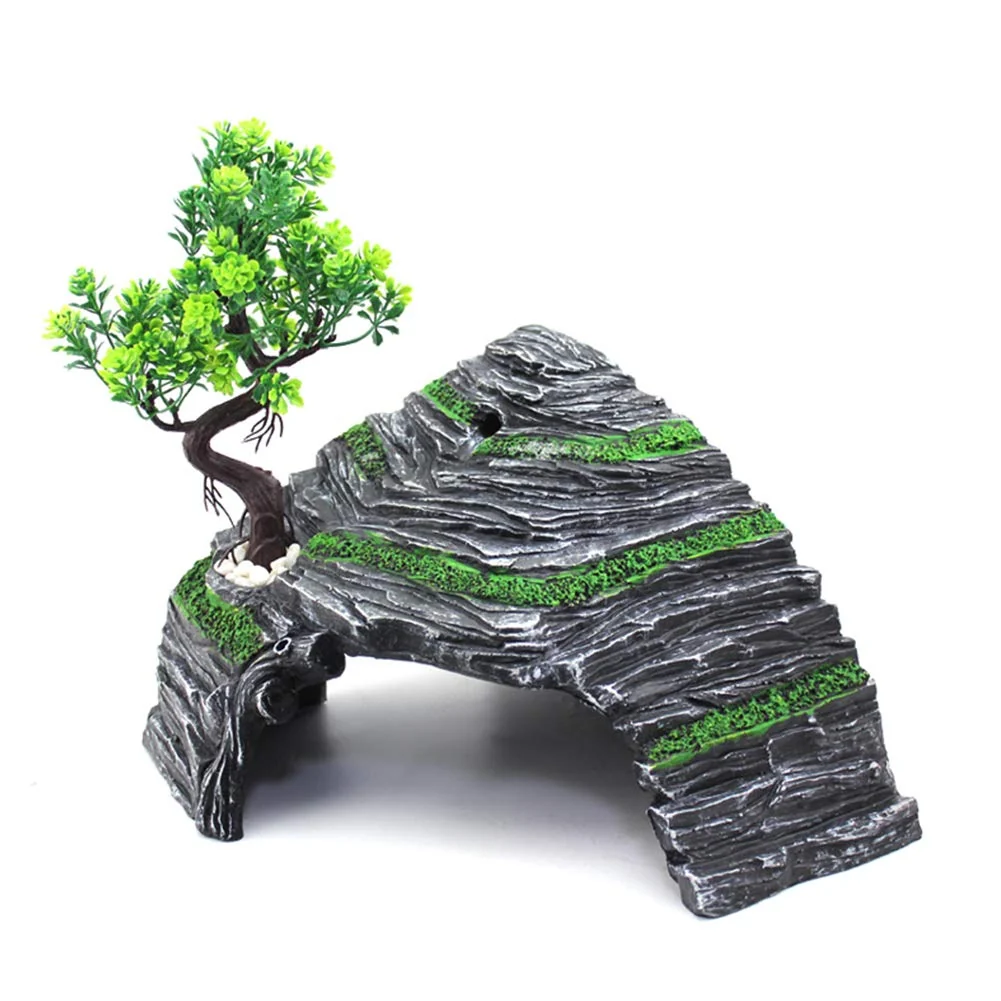 Refined OMEM Reptile Box Shelter — Resin Rock Hide Cave with Turtle Ramp for Terrariums Flexible