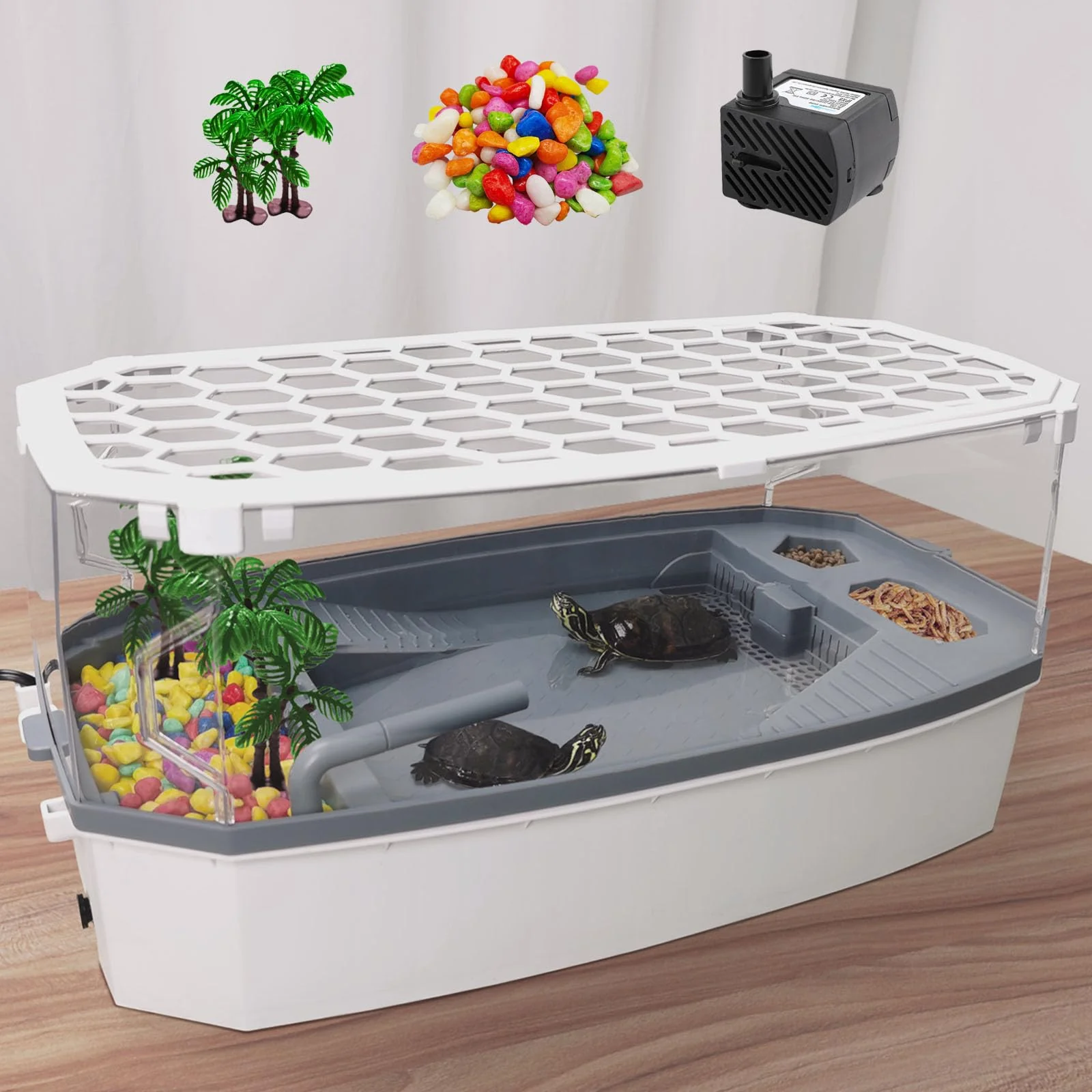 Smooth VERABE Escape-Proof 6.5-Gallon Turtle Tank Kit — Basking Platform 4-Stage Filtration First-Class