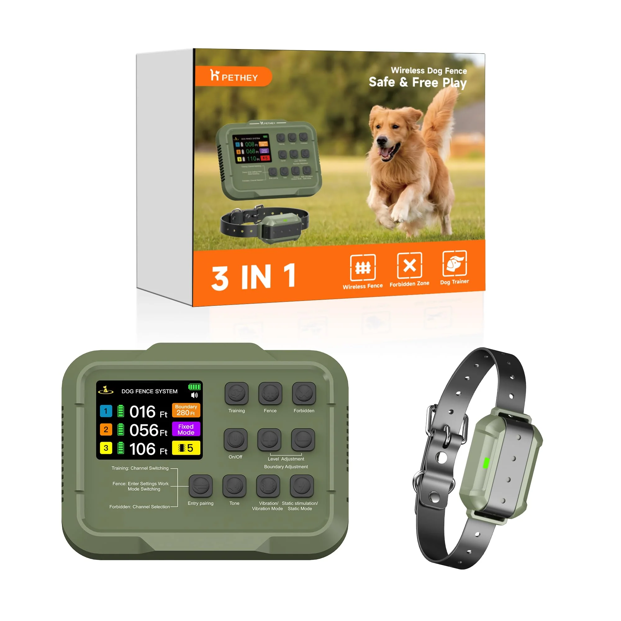 Artisan PETHEY 2025 Upgraded Wireless Dog Fence — Accurate Boundary 5.6-Acre Coverage Waterproof Collar Modern