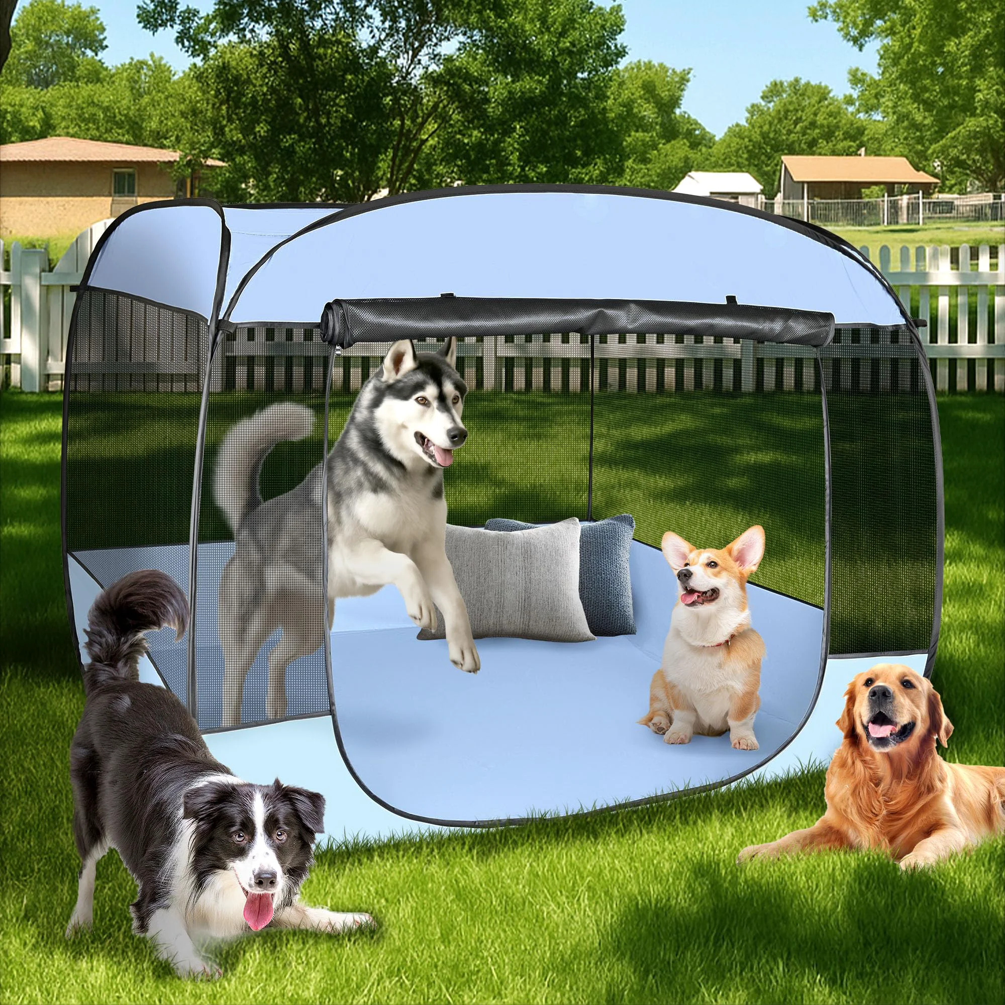 Fashionable EighteenTek XLarge Popup Portable Dog House — Gazebo-Style Outdoor Pet Playpen with Canopy Anti-Bugs Leakproof Bottom Safe