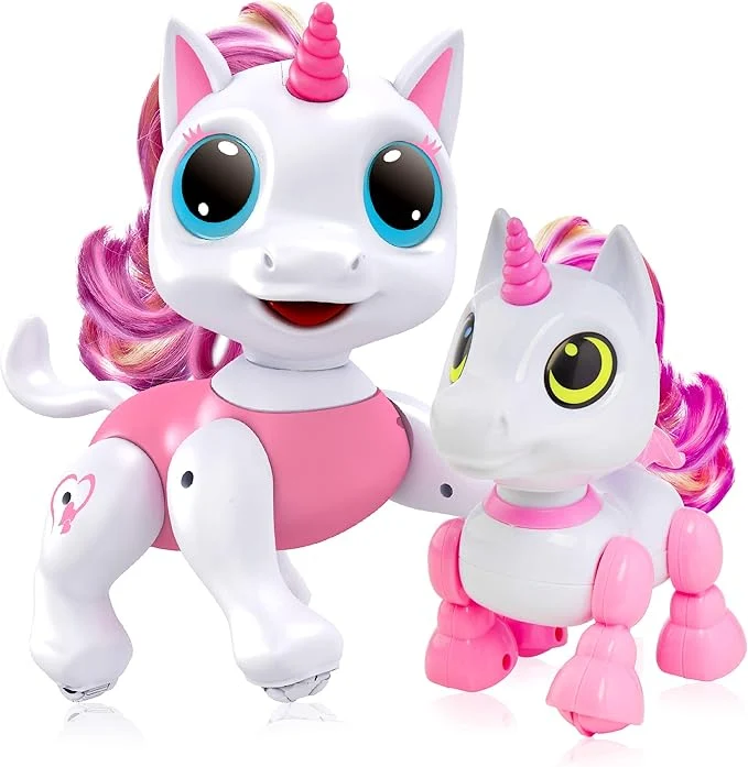 Easy-to-Use Power Your Fun Robo Pets Unicorn Toy 2pk Set - Unicorns Gifts for Girls and Kids 1 Unicorn Robot STEM Toy with Interactive Hand Gestures or Remote Control to Move and 1 Mini Automated Smart RobotAbout This Flexible