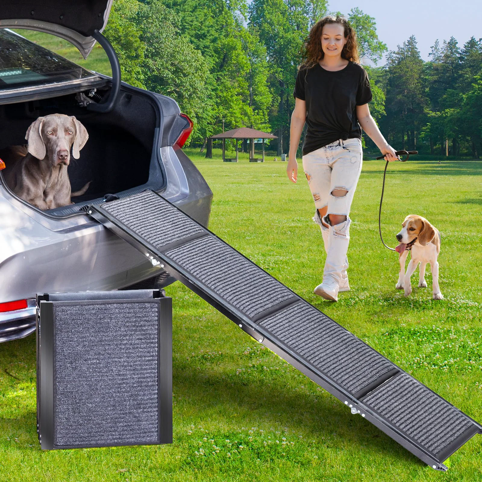 Classic Uross 63-Inch Dog Ramp for Car Collapsible Non-Slip 250 lb Capacity Safe