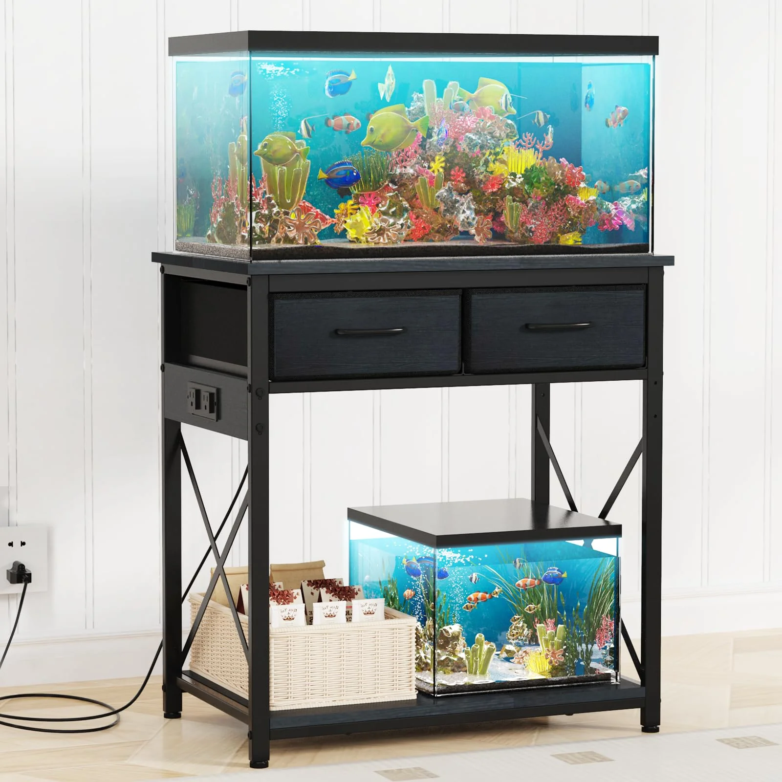 Powerful TFK 20-29-37 Gallon Fish Tank Stand with Power Outlet – Heavy-Duty Black Unique