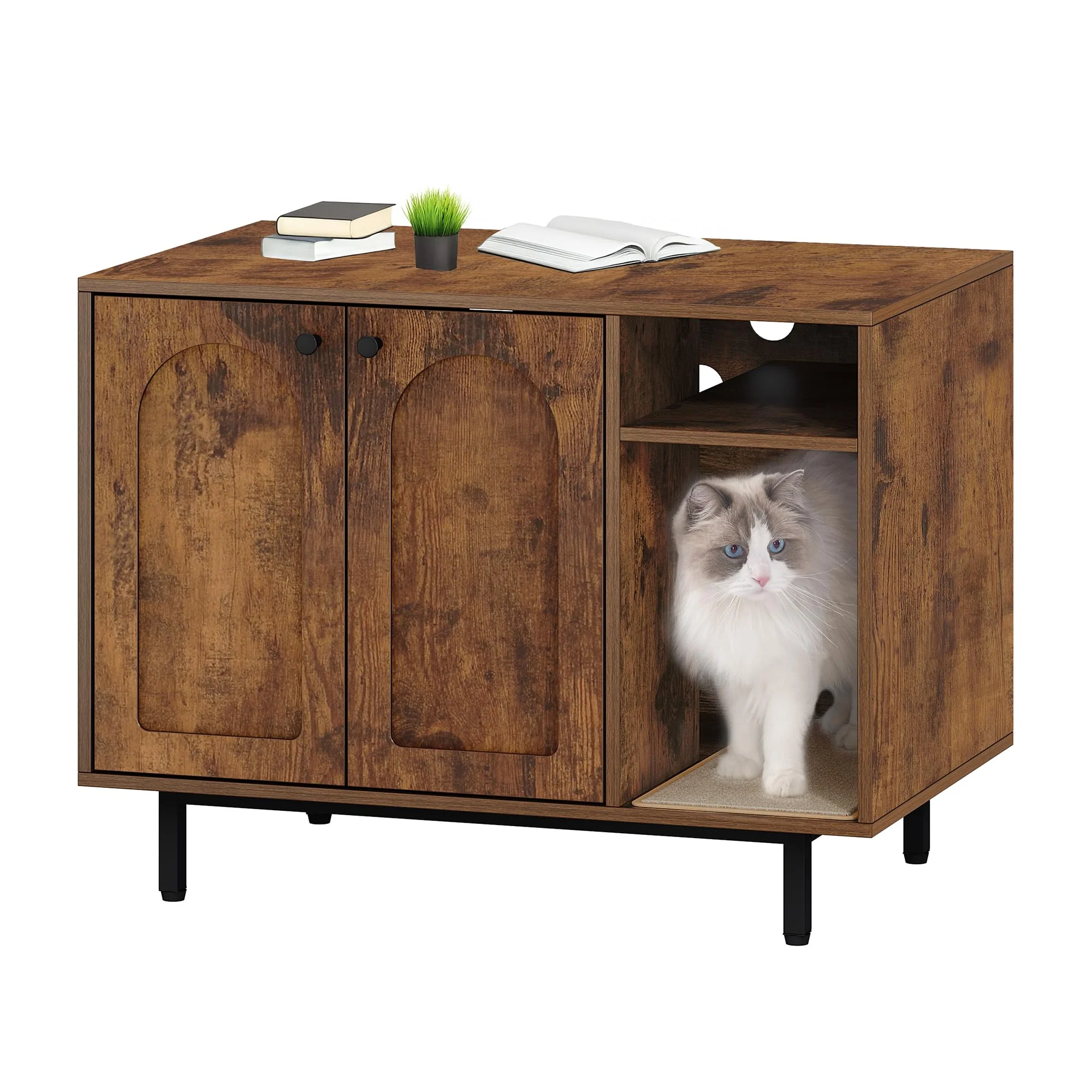 Soft Hzuaneri Cat Litter Box Enclosure – Hidden Cabinet End Table Rustic Brown Black CB01501B Green
