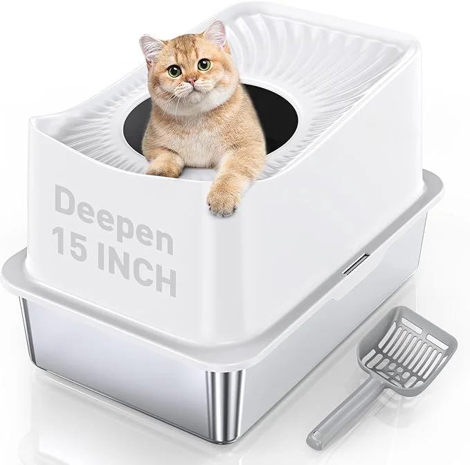 Elite Stainless Steel Cat Litter Box Large Top Entry Litter Box Lightweight