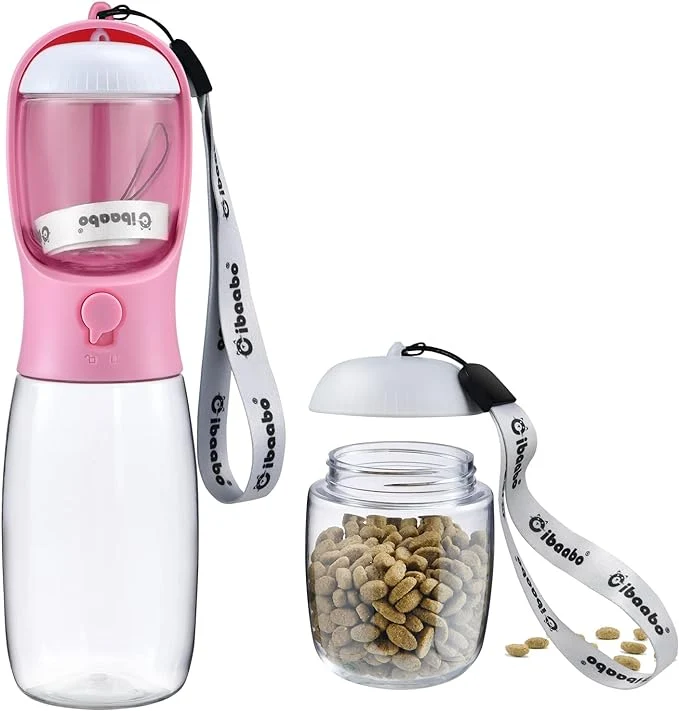 Efficient Dog Water Bottle with Food Container Travel Puppy Water Bowl Portable Pet Solid