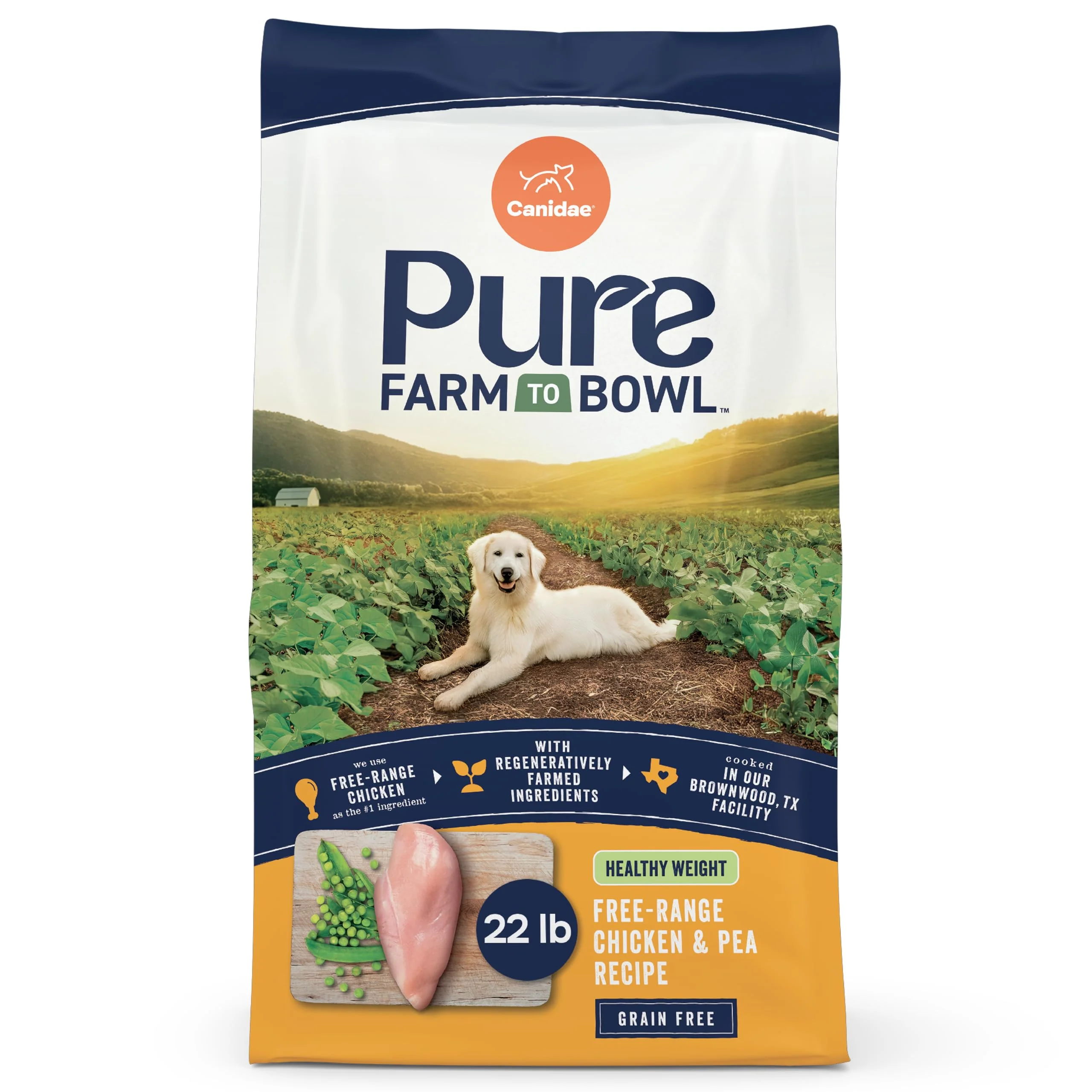 Sustainable CANIDAE Pure Farm -Range Chicken Pea — Healthy-Weight Grain- Dry Dog Food for Adults 22lb Natural