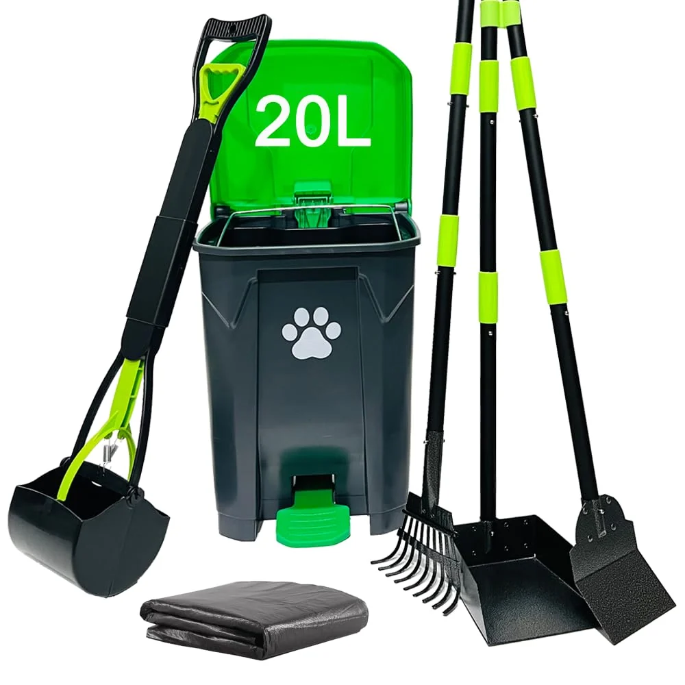 Authentic UUIXXYG 20L 5-Gallon Outdoor Dog Poop Trash Can with Lid Foot Pedal 50 Bags Pooper Scooper Reusable