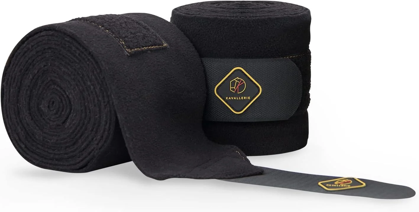 Effective Kavallerie Elastic Fleece Bandages for Horses Non- Slip and Snug fit Breathable Material for Injury Protection and Superior Legs Support Stocking up Solution - Black - 2 Units Per Pack Original