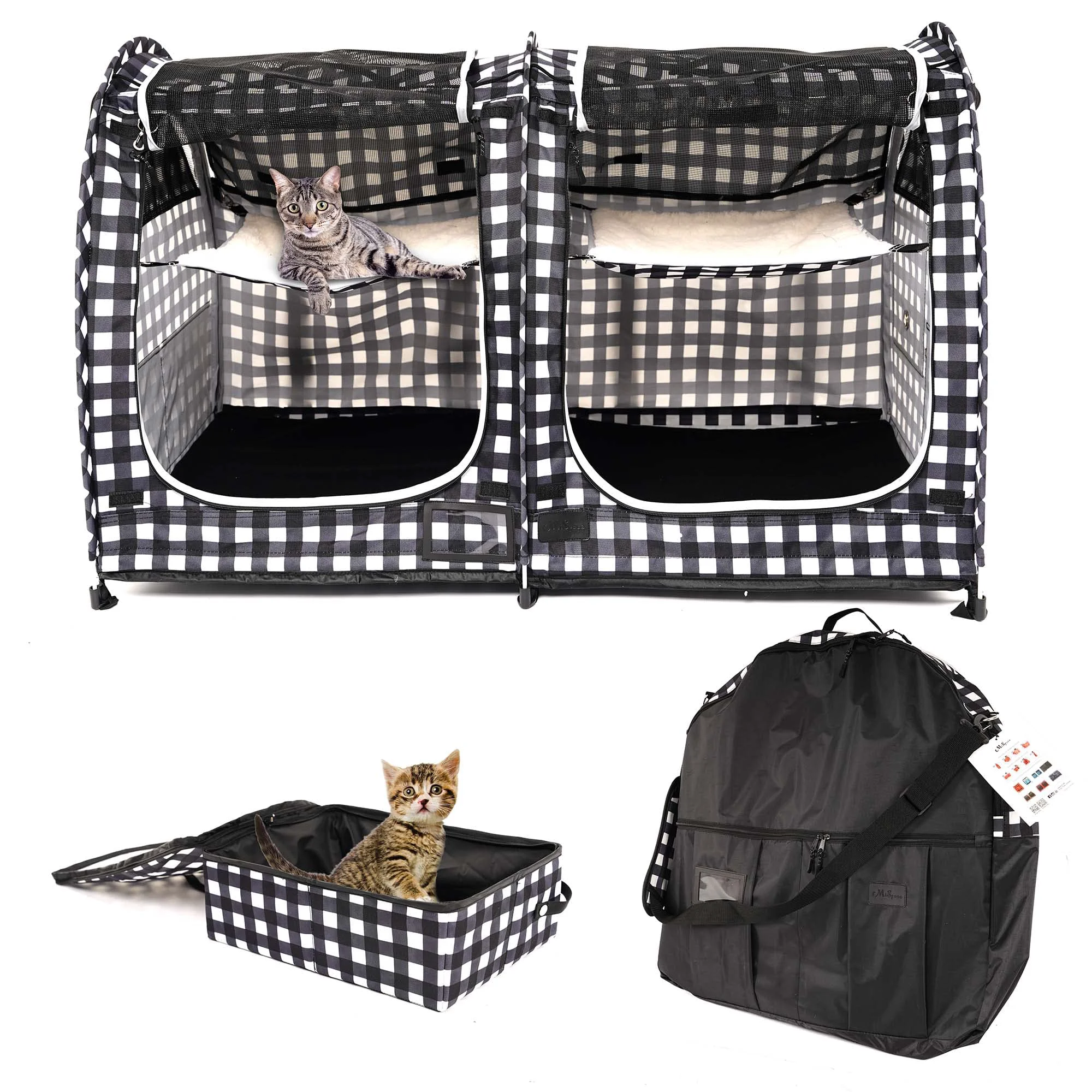 Premium Porayhut Mispace Portable Twin-Compartment Cat Cage Travel Kennel Specialty