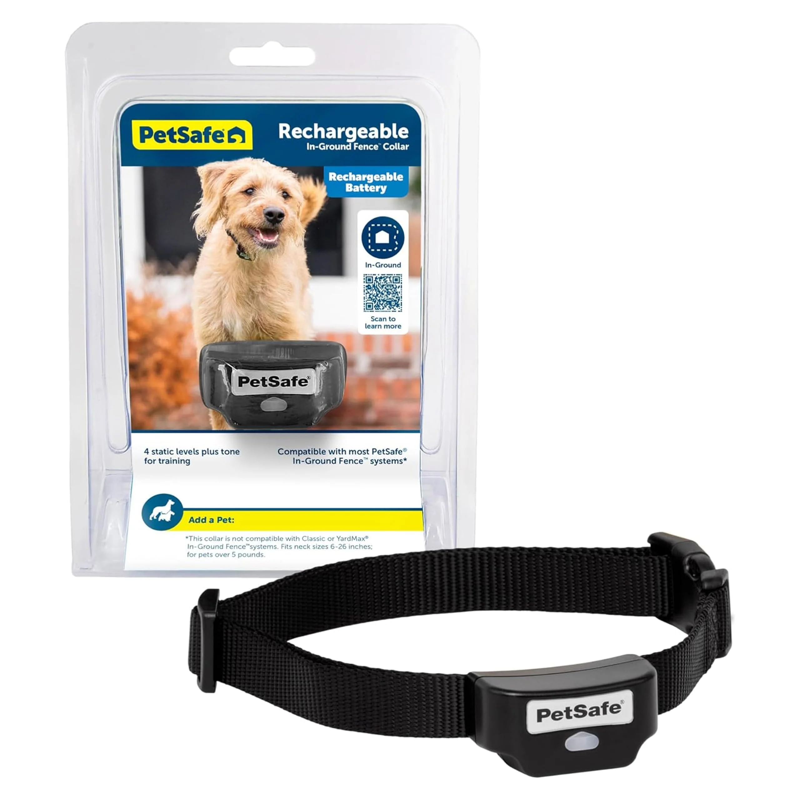 Flexible PetSafe Rechargeable In-Ground Fence Receiver Collar for Cats Dogs Waterproof 4 Correction Levels Easy-to-Use