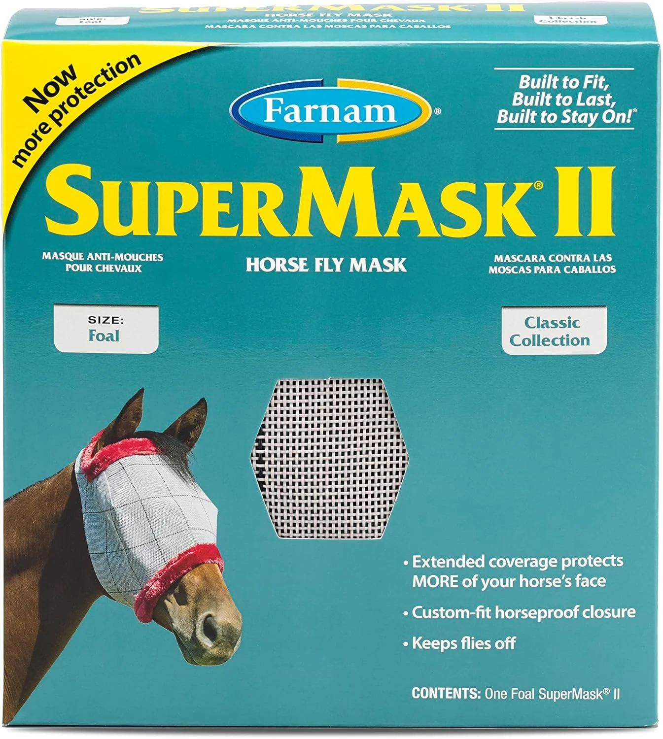 Casual Farnam SuperMask II Fly Mask Without Ears for Foals Full Face Coverage and Eye Protection from Insect Pests Structured Classic Styling Mesh with Plush Trim Foal Size Healthy