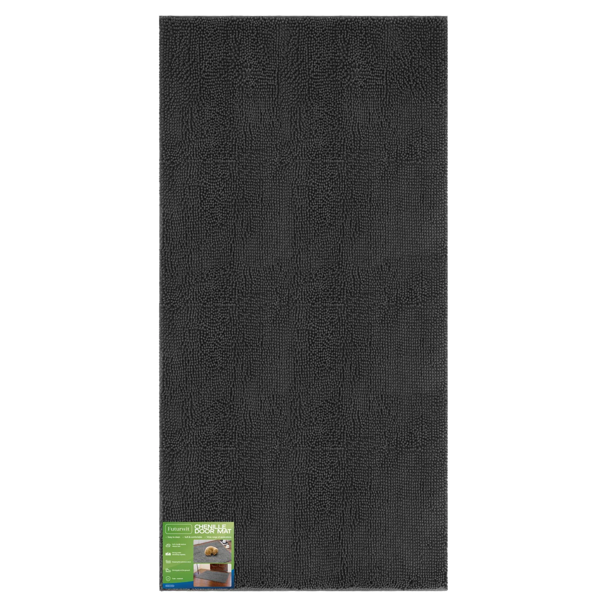 Premium Material Futurwit Dog Door Mat for Muddy Paws - 96 x 48 in Chenille Absorbent Non-Slip Indoor Outdoor Grey Safe