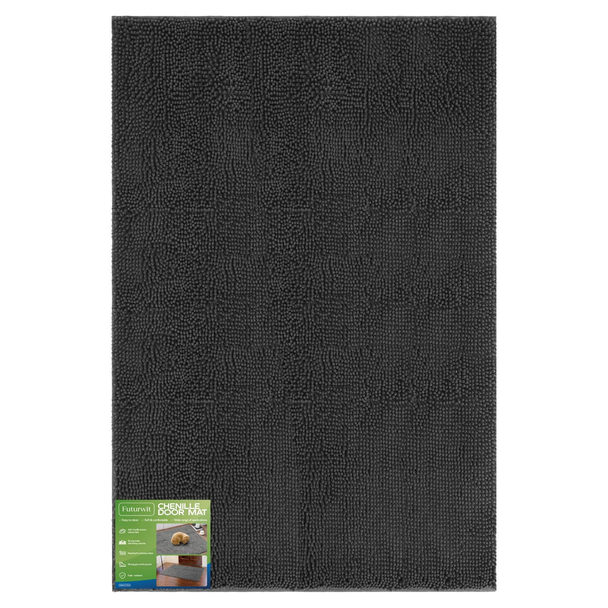 Convenient Futurwit Dog Door Mat 72x48 Chenille Absorbent Runner for Muddy Paws Indoor Outdoor Non Slip Grey Exclusive