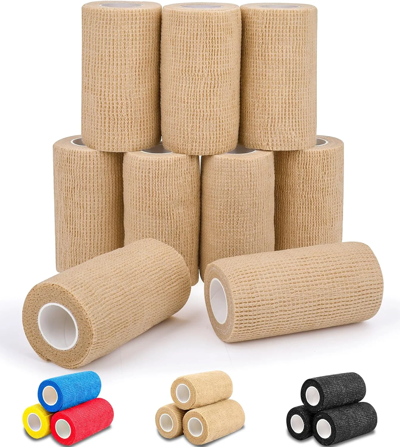 Superior AZEN 9 Pack Self Adhesive Bandage Wrap 4 X 5 Yards Elastic Cohesive Bandage Wrap Skin Color Athletic Tape Ankle Tape Tattoo Grip Tape Wrap Vet Wrap Breathable