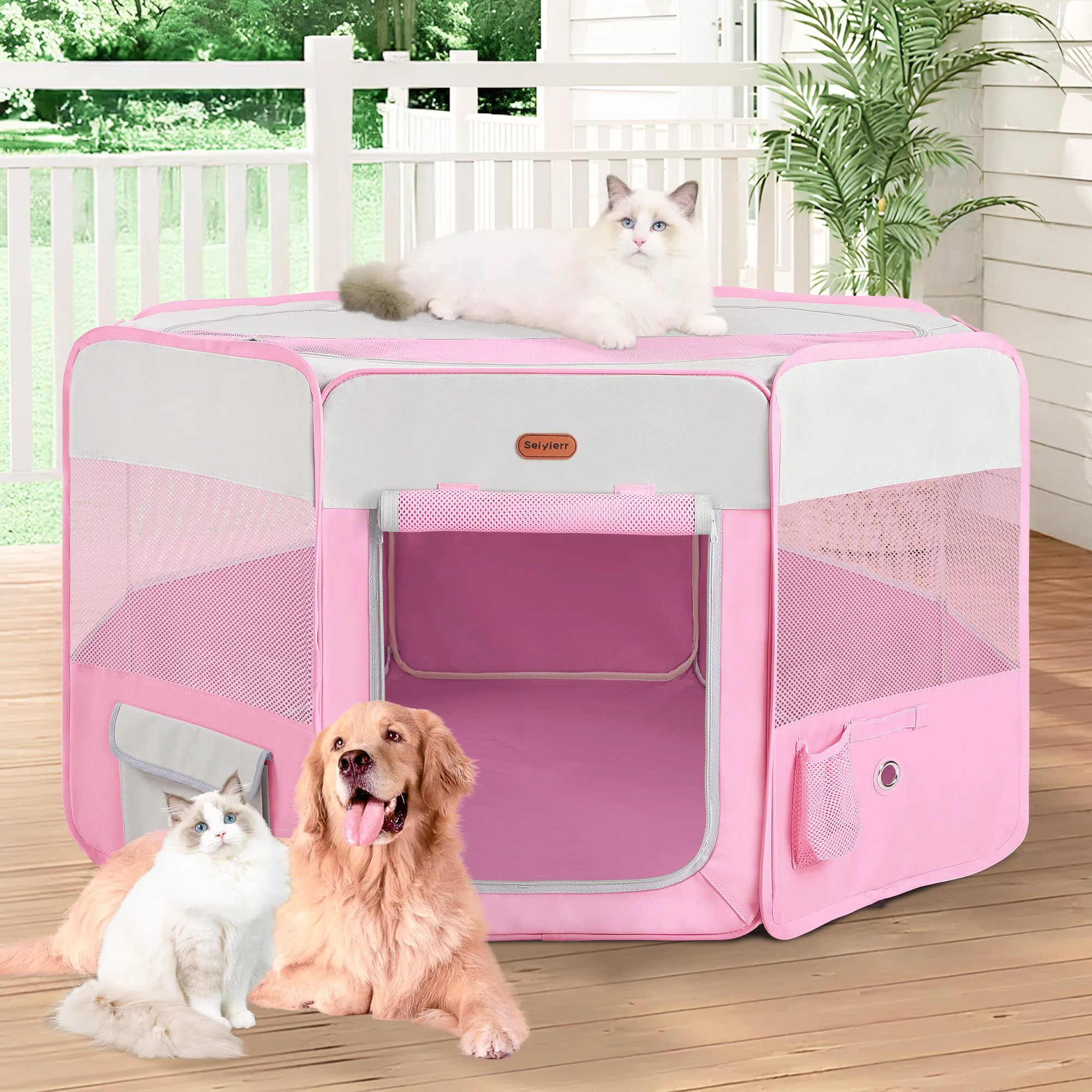 Sustainable Seiyierr Dog Playpen - Portable Foldable Puppy Pen with Removable Mesh Shade Cover Indoor Outdoor Use Powerful