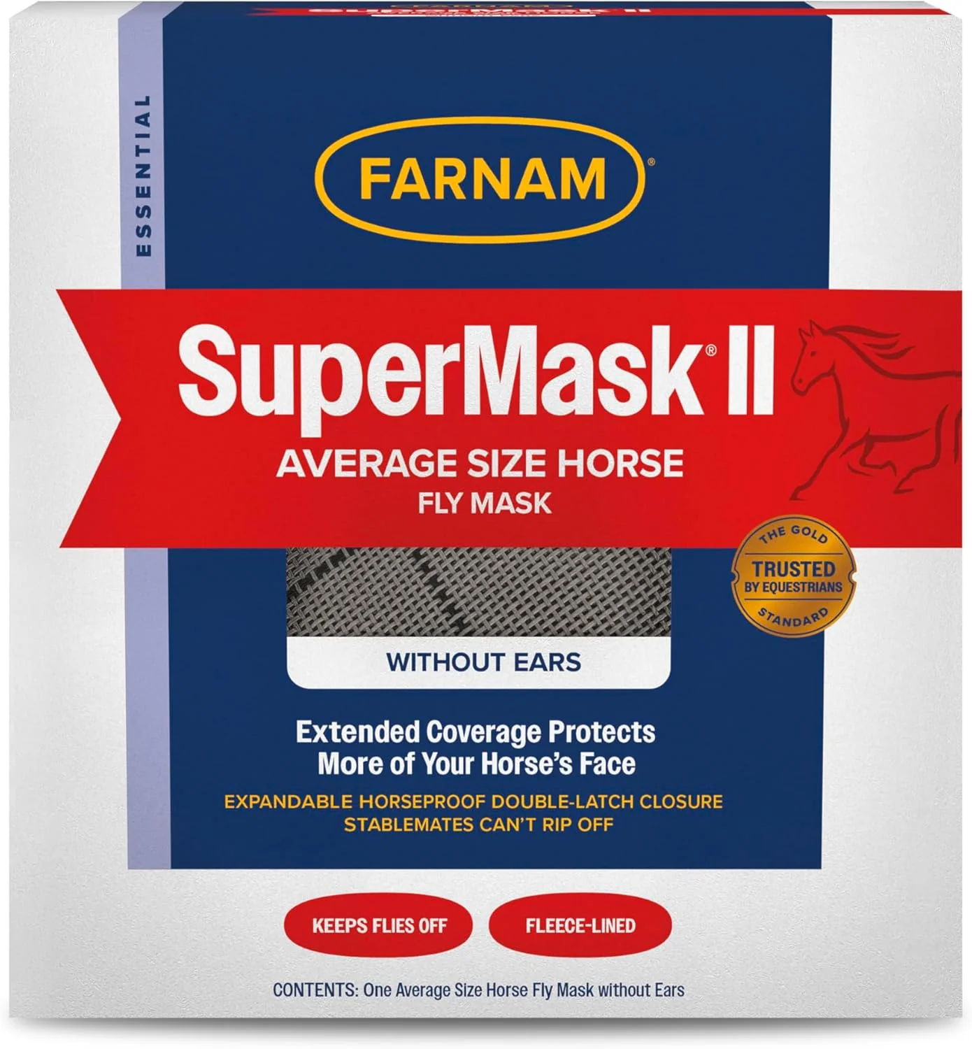 Prestigious Farnam SuperMask II horse fly mask without ears extended coverage protects eyes from insects and debris adjustable throat latch Average Horse Size Pure