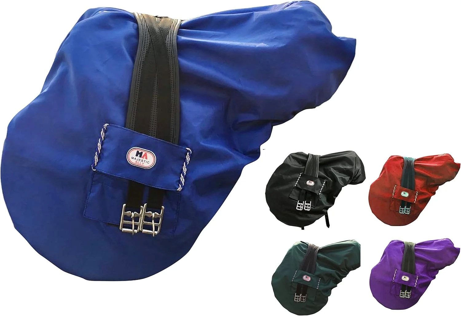 Reusable Majestic Ally Nylon Waterproof Fleece Lined Ride On English Saddle Cover-Multiple Color Royal Blue Soft