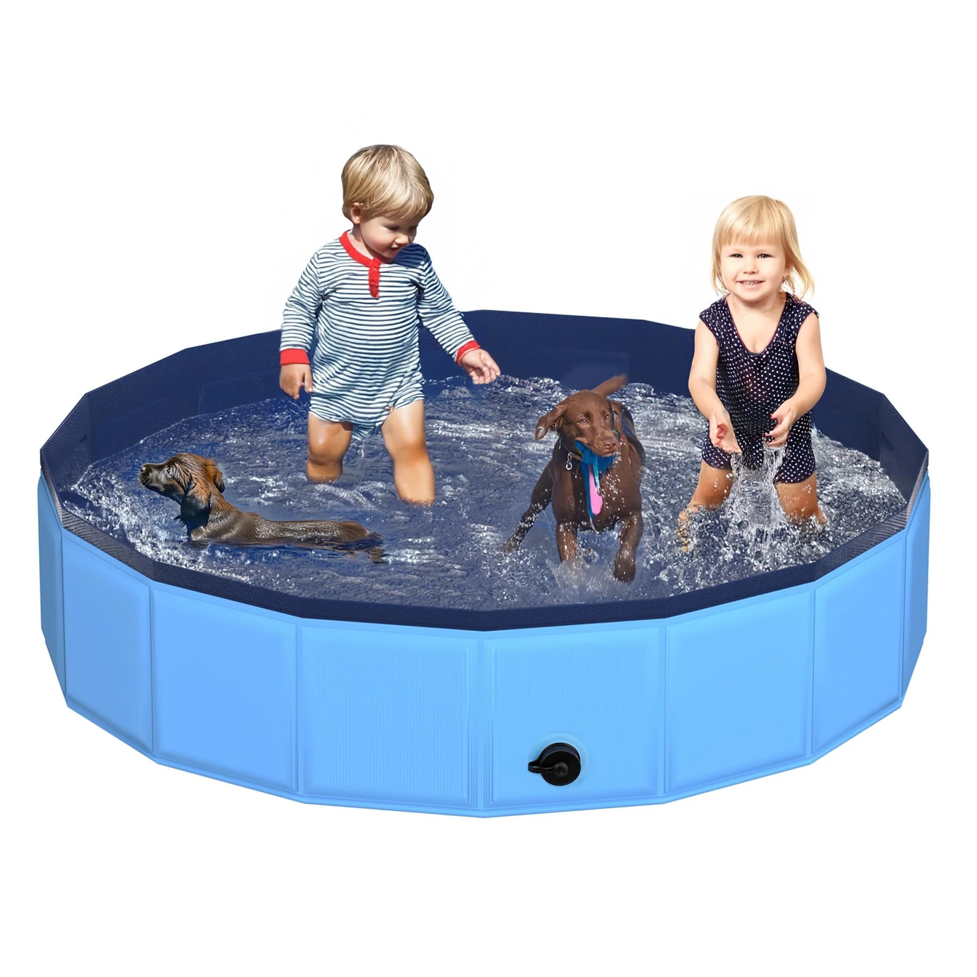 Refined CACSPS 79in x 12in Foldable Dog Pool — Collapsible Non-Slip Outdoor Pet Bath Tub for Dogs Kids Casual