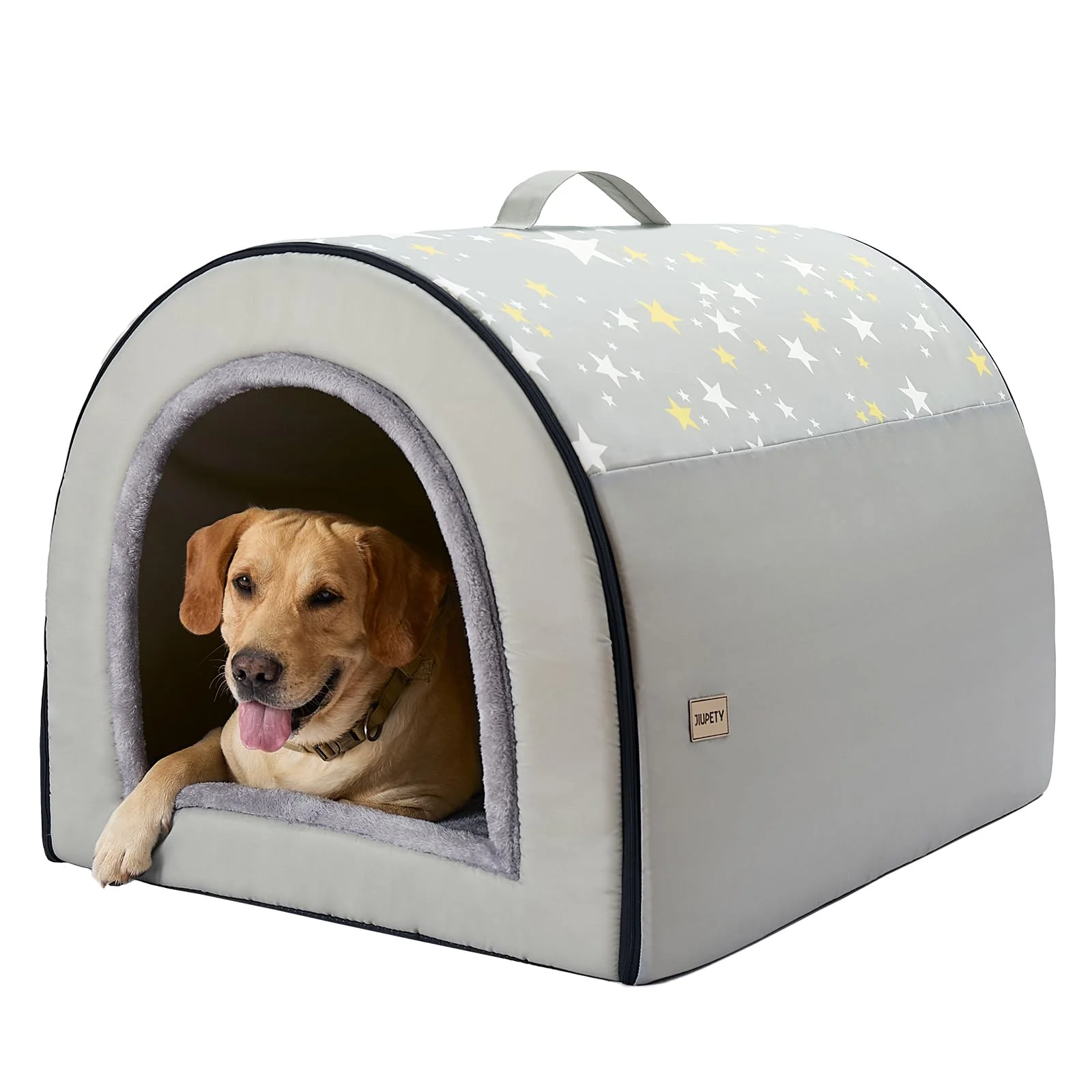 Recyclable Jiupety 2 in 1 Dog House Indoor – 3XL Covered Cave Bed for Dogs Up to 90 lb High-End