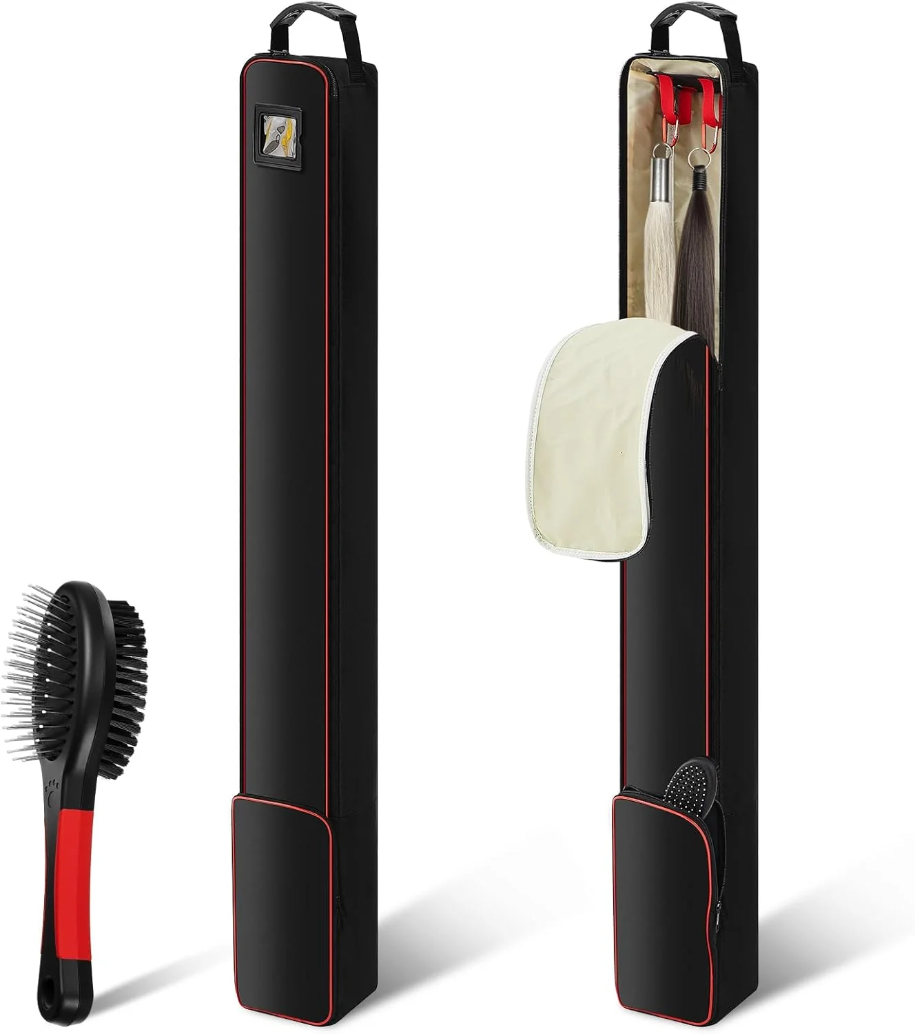 Refined Horse Tail Extension Bag and Double Side Pin and Bristle Comb Brush Red and Black Fake Horse Tail Bag Lightweight