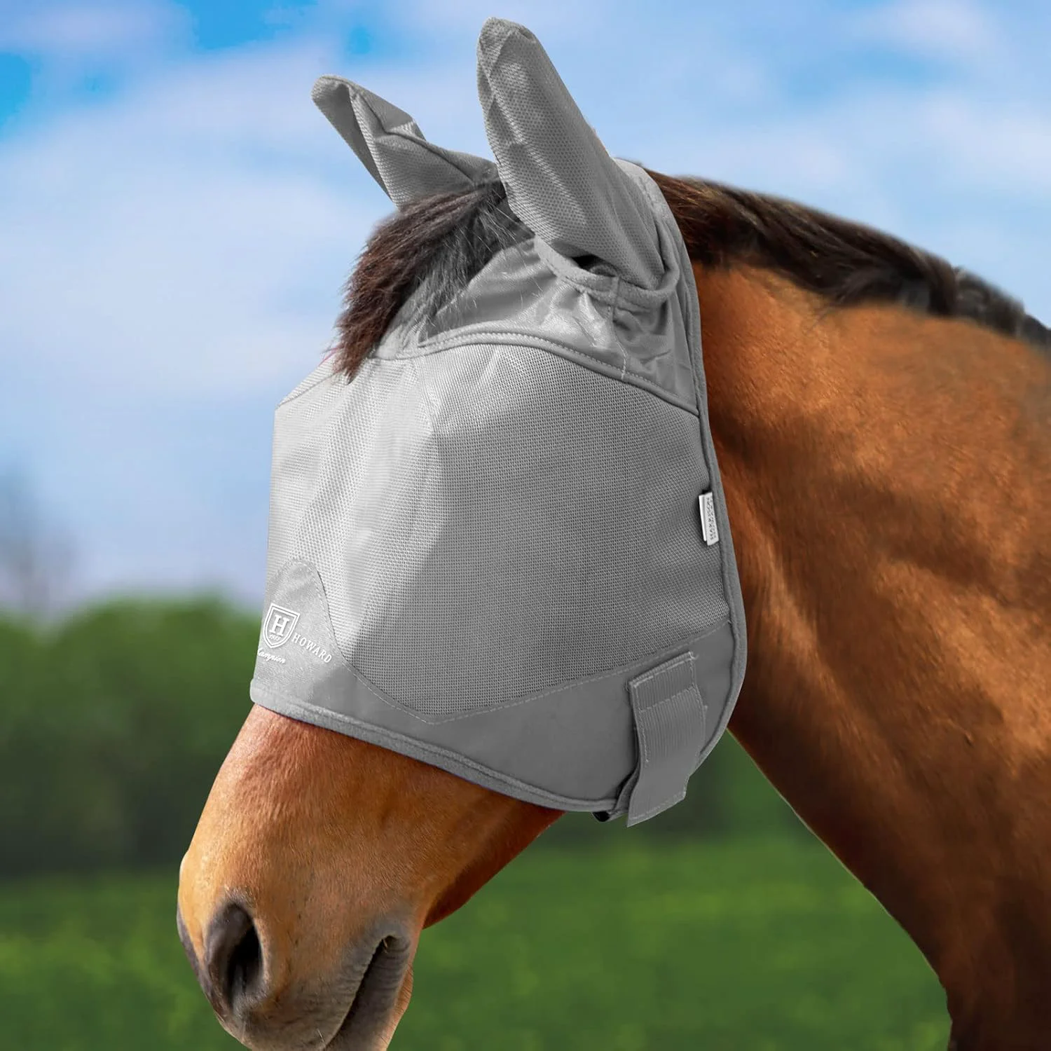 Exclusive Harrison Howard UV-proof Multi-Function Fabrics Thick Fleece Padding Horse Fly Mask Half Face with Ears Grey Arabian Medium High-Grade